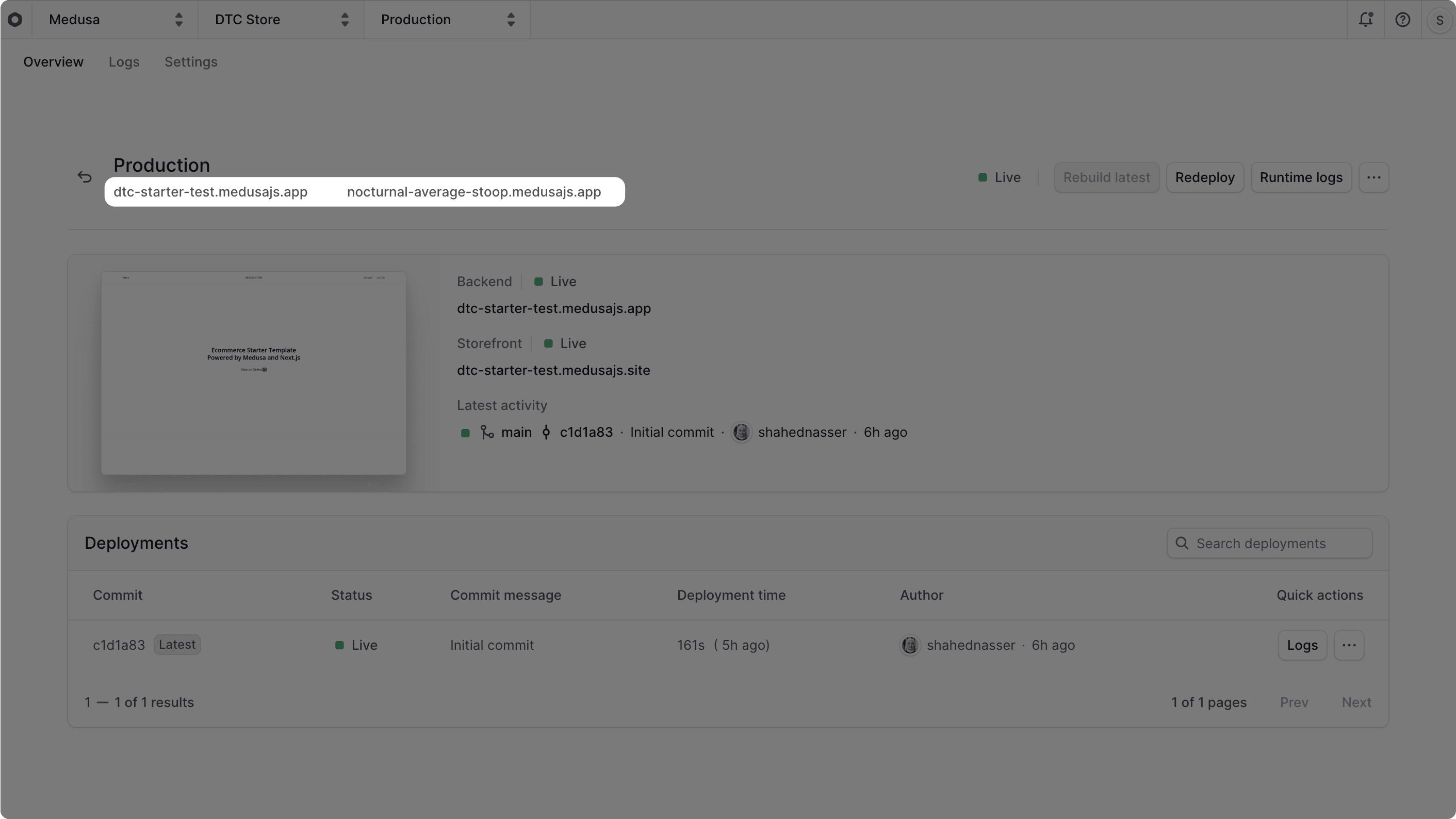 URL of environment in its dashboard under the environment's name