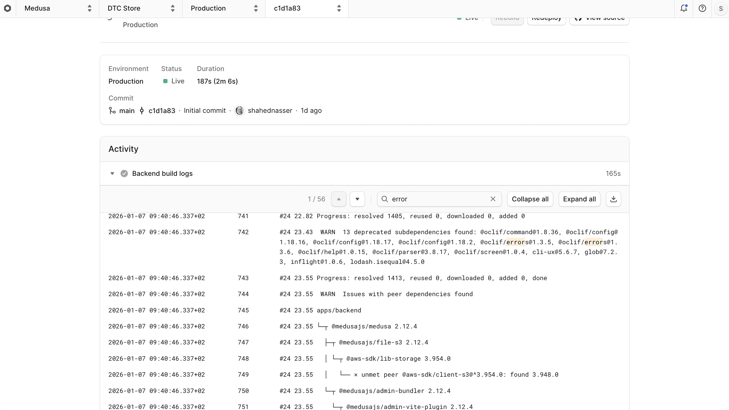 Search Build Logs with results highlighted
