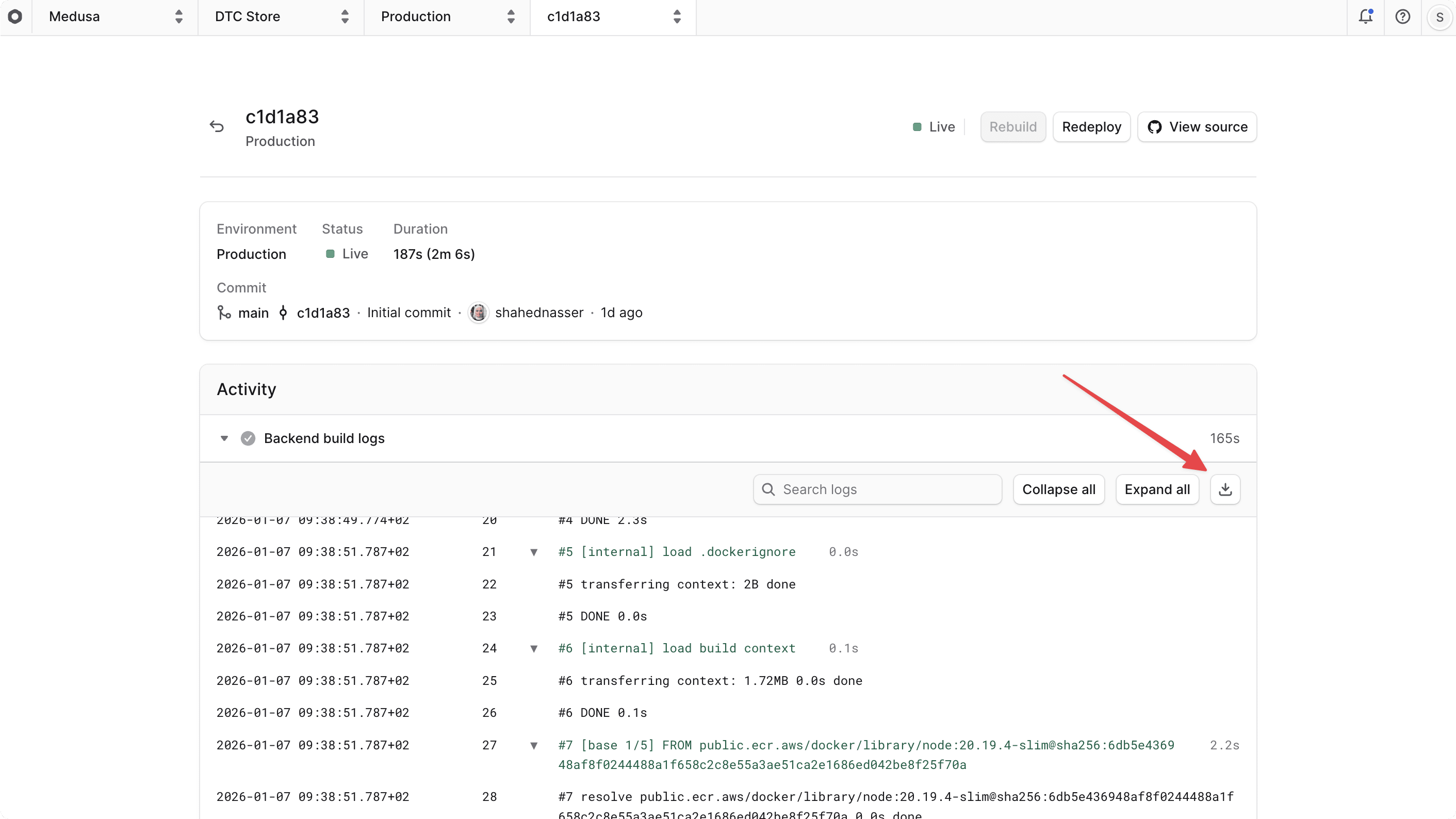 Download Build Logs button