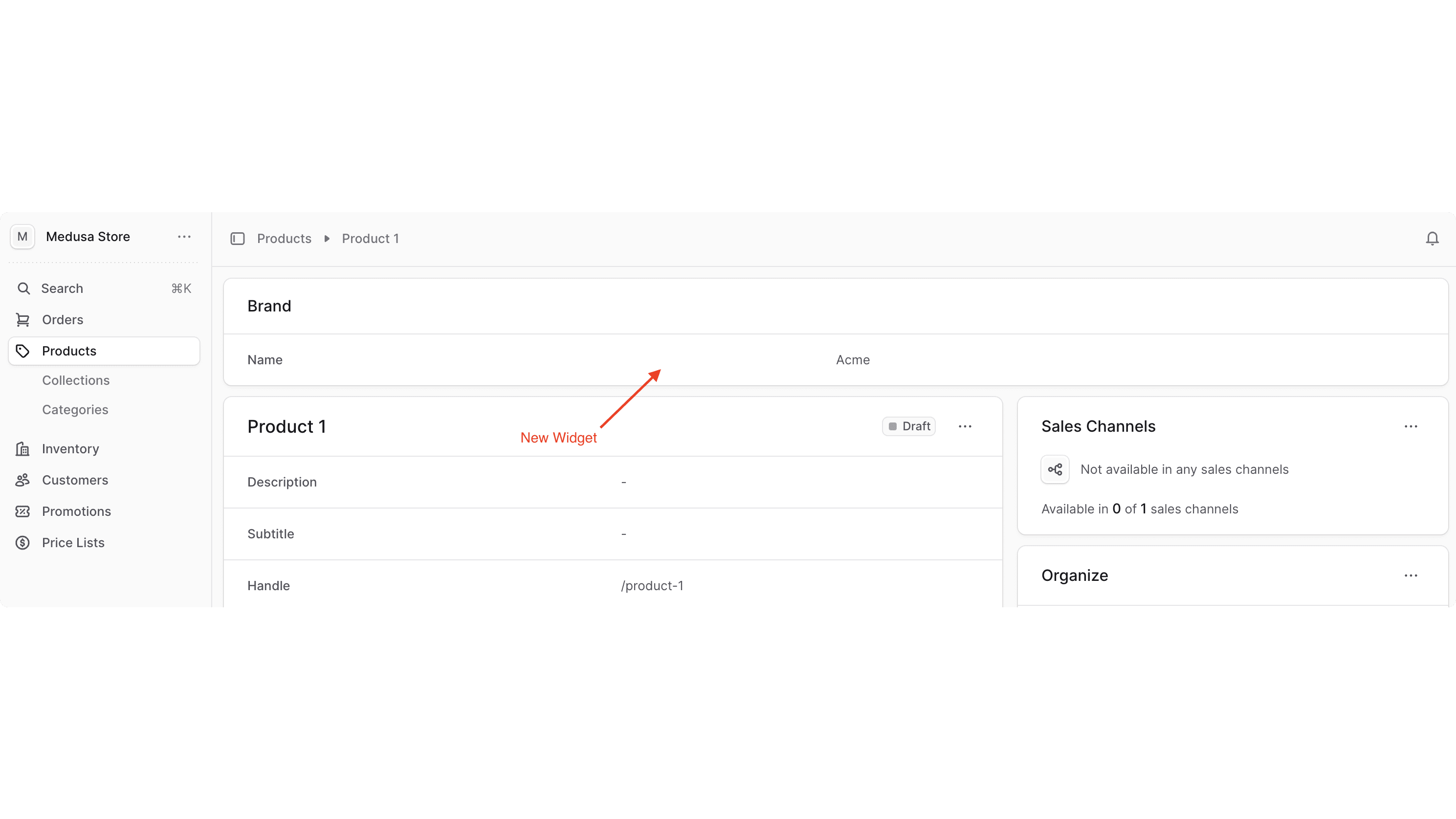 The widget is added as the first section of the product details page.
