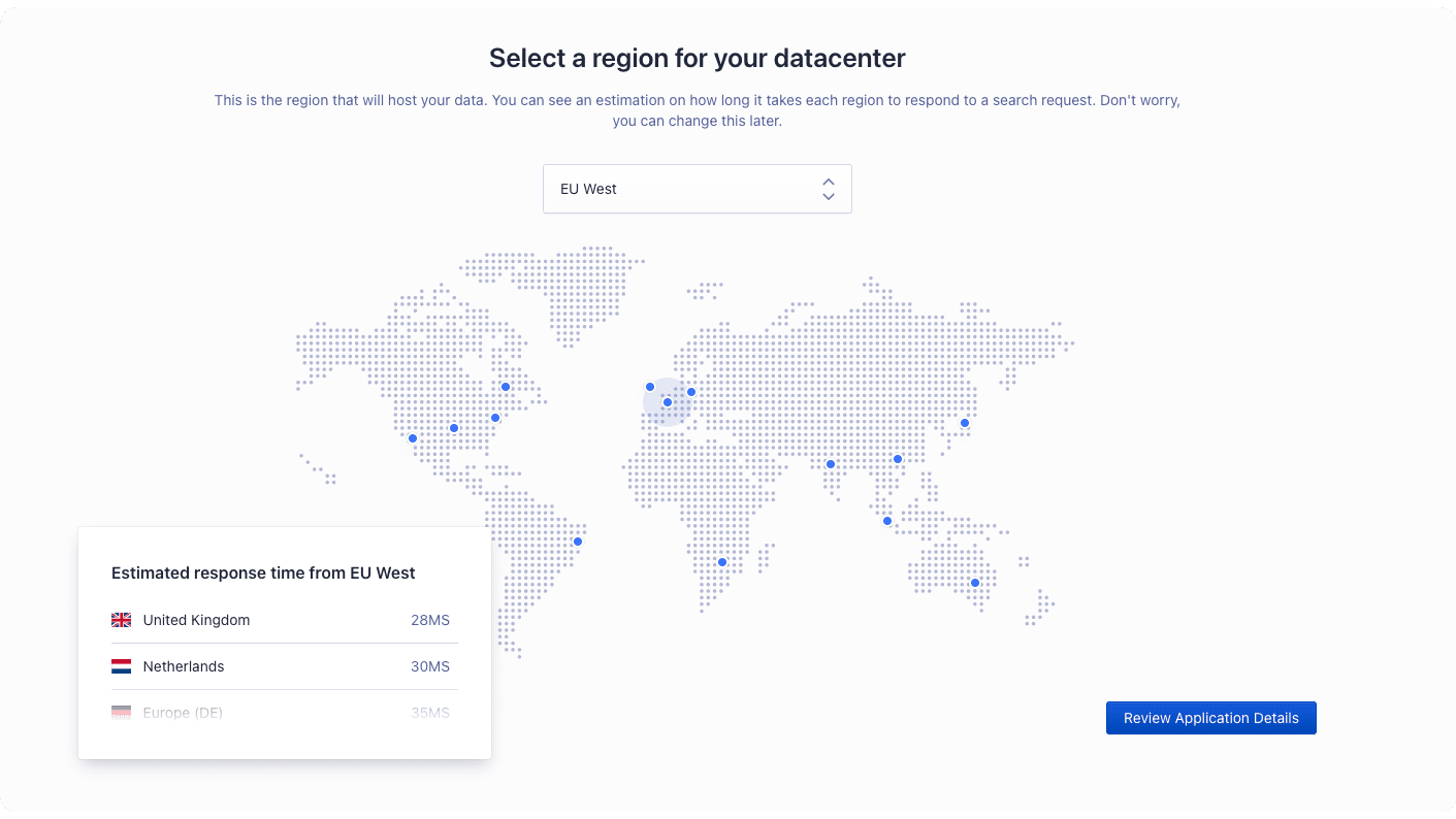 Select a region then click on Review Application Details at the bottom right
