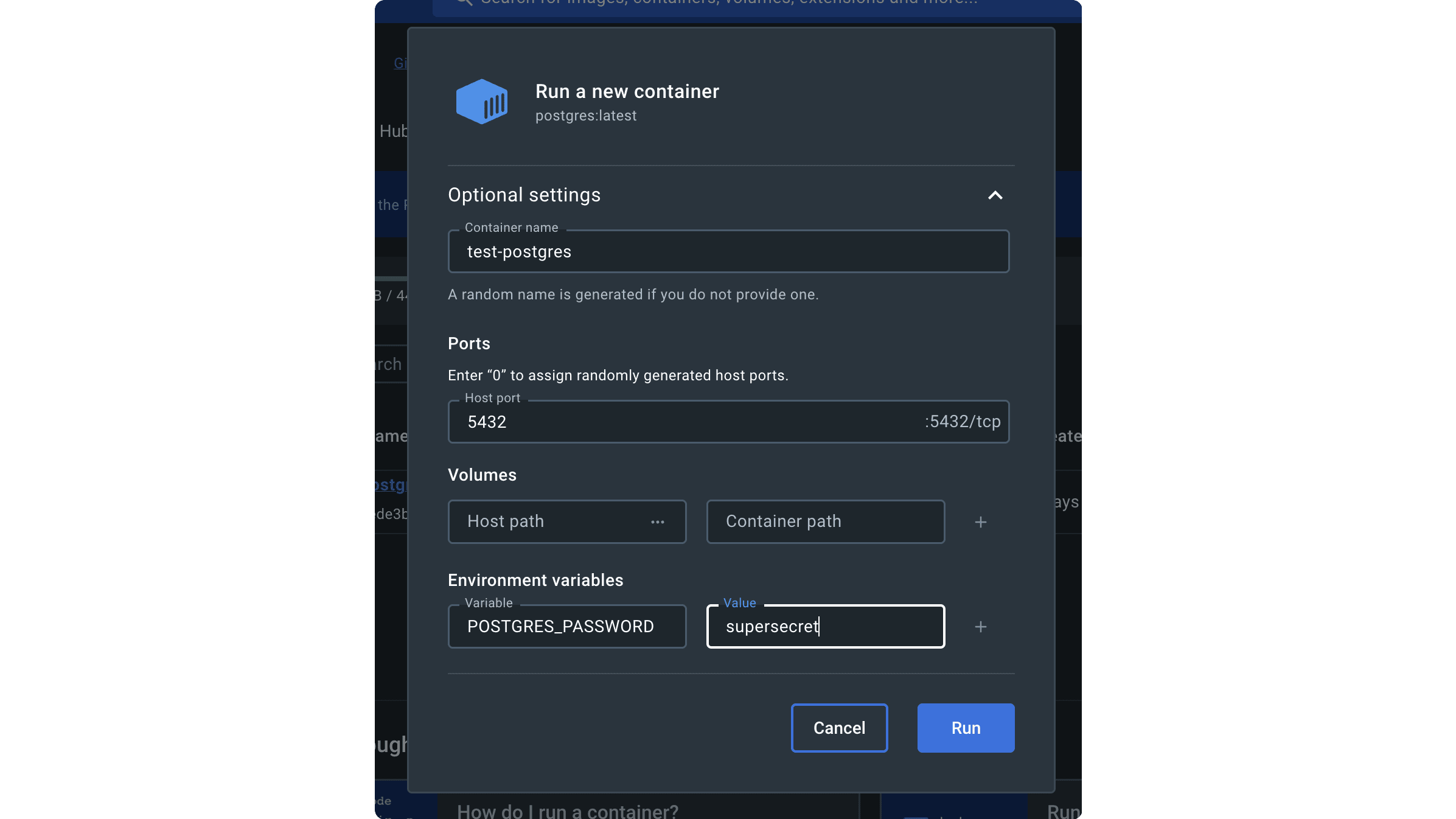 Setting Port option in Docker Desktop