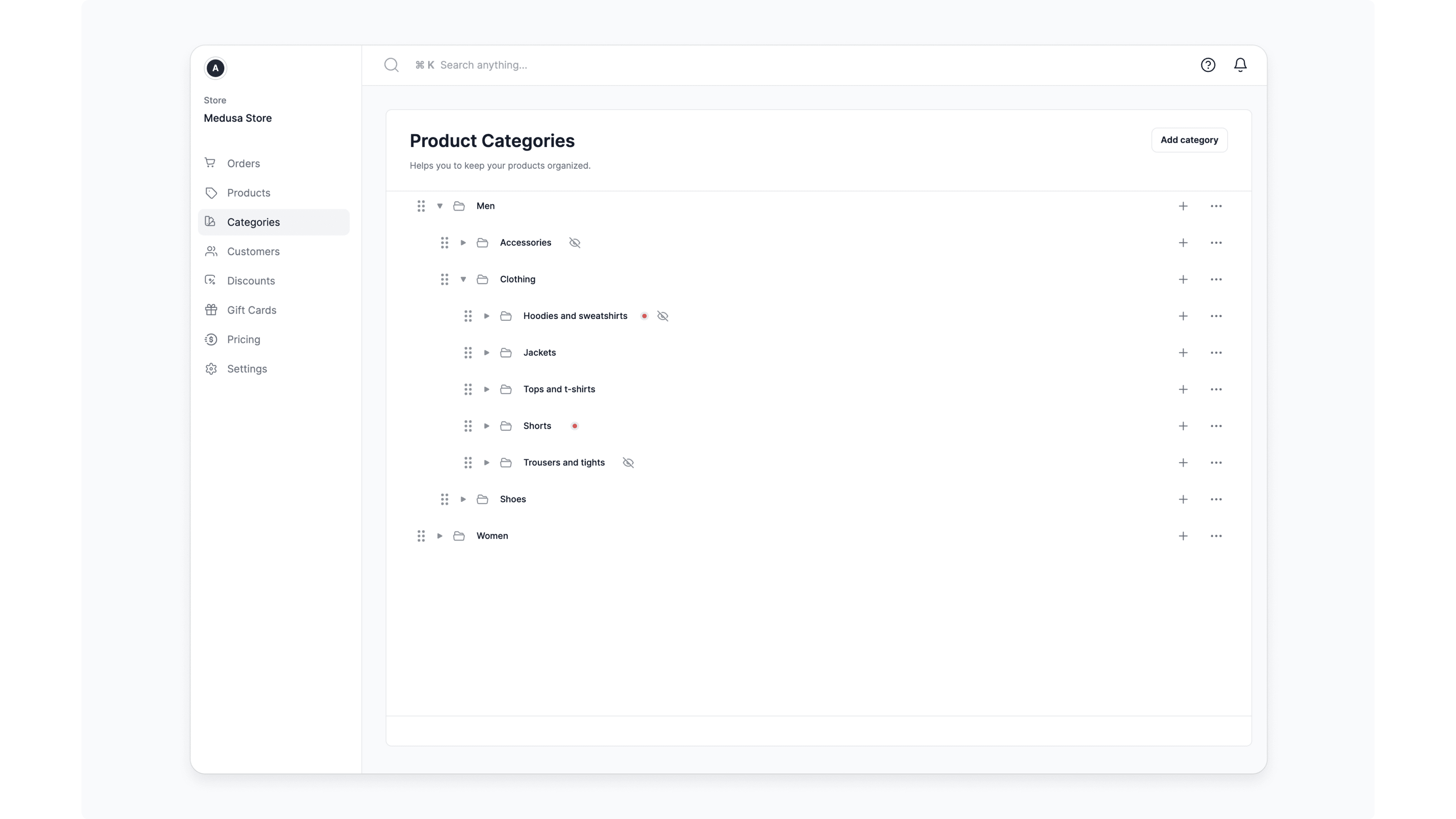 Product categories demo