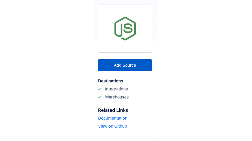 Click on Add Source in the side menu showing information about the Node.js source