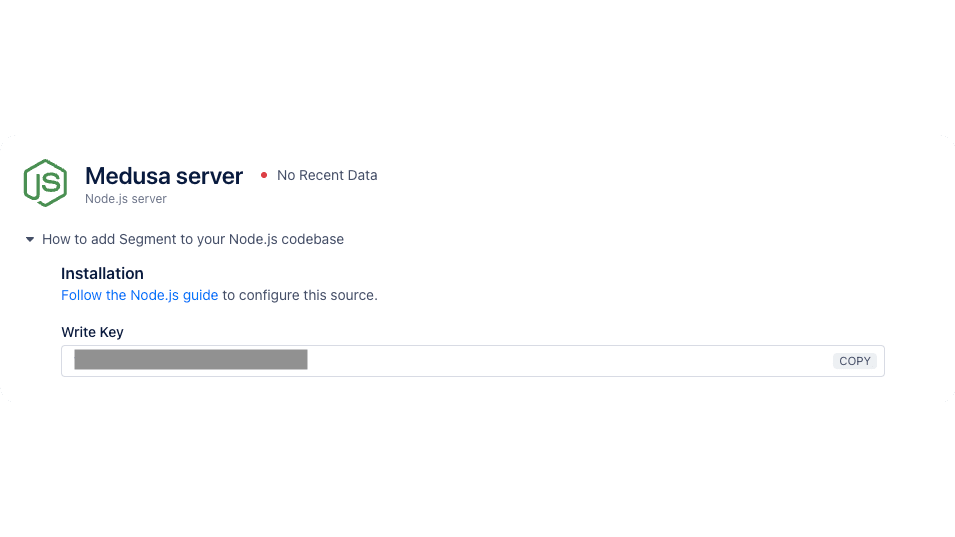 The Write Key is available on the new source's page