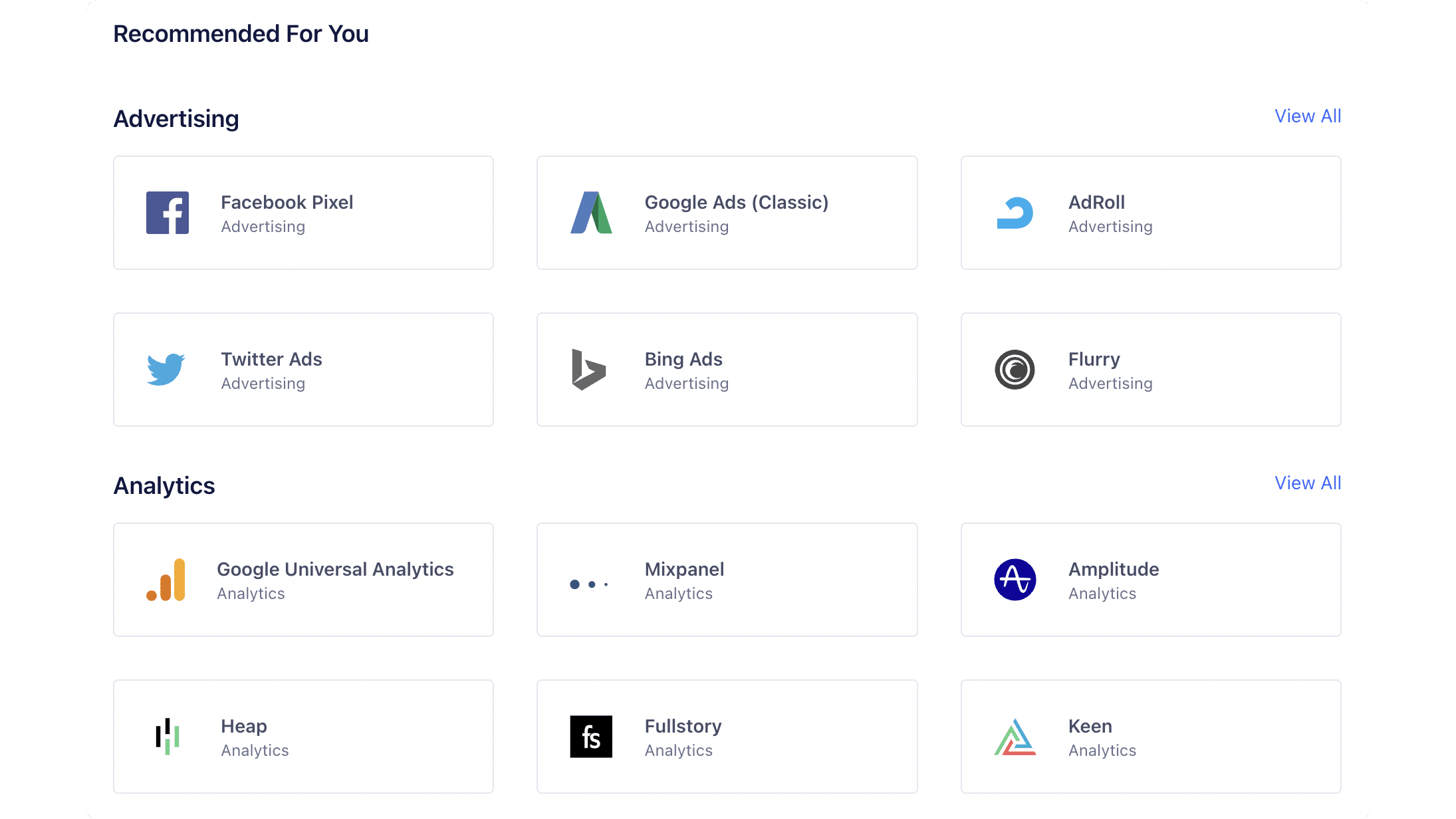 List of some of the available destinations in Segment's catalog