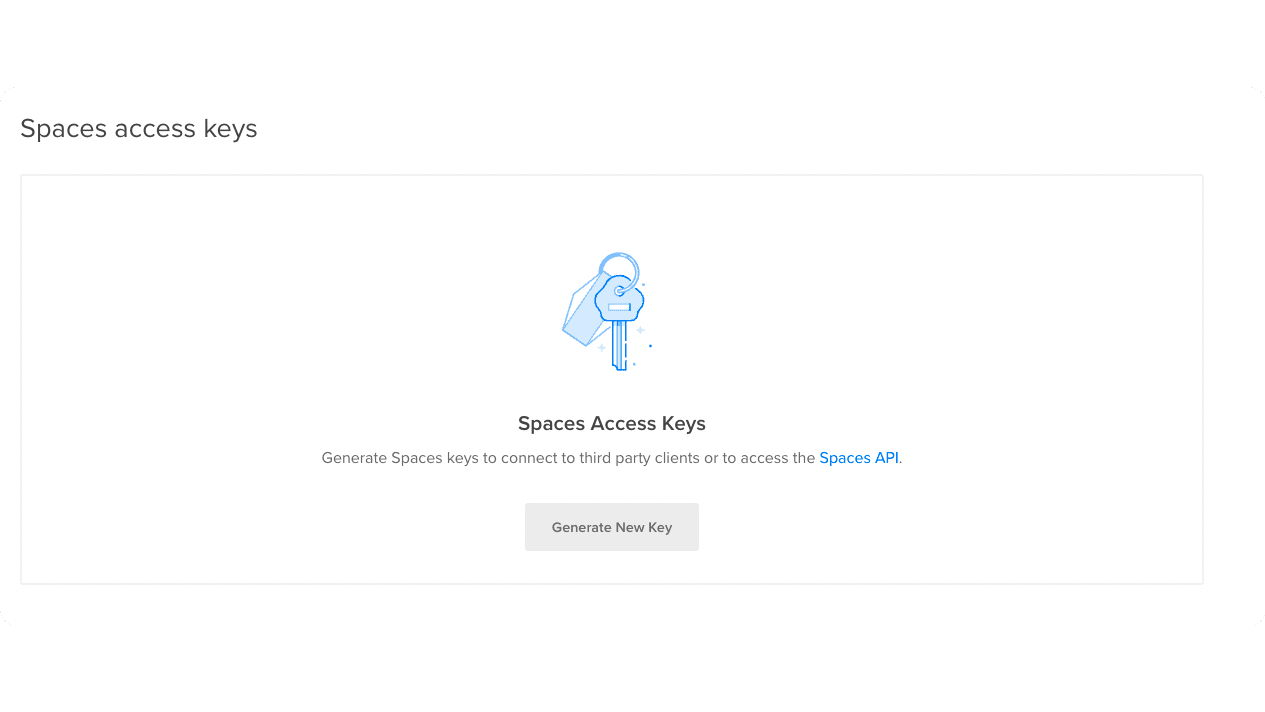 In the Spaces access keys section, click the Generate New Key button