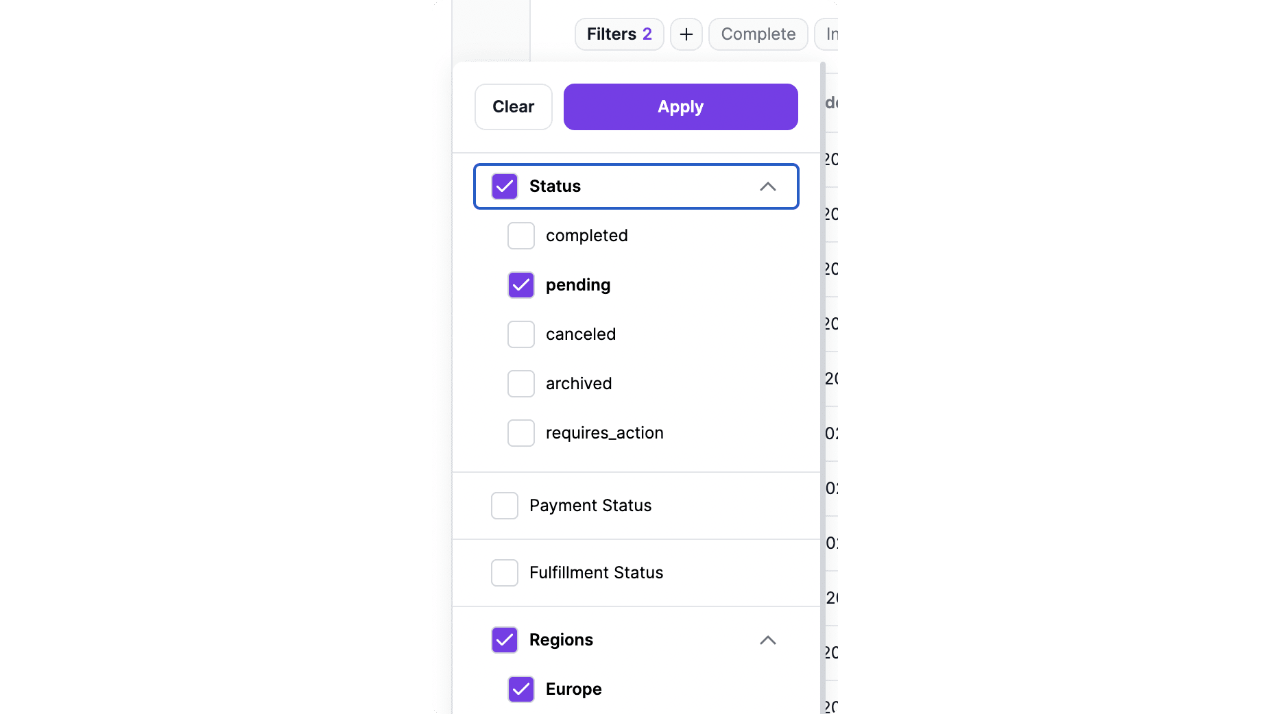 Advanced filters for lists