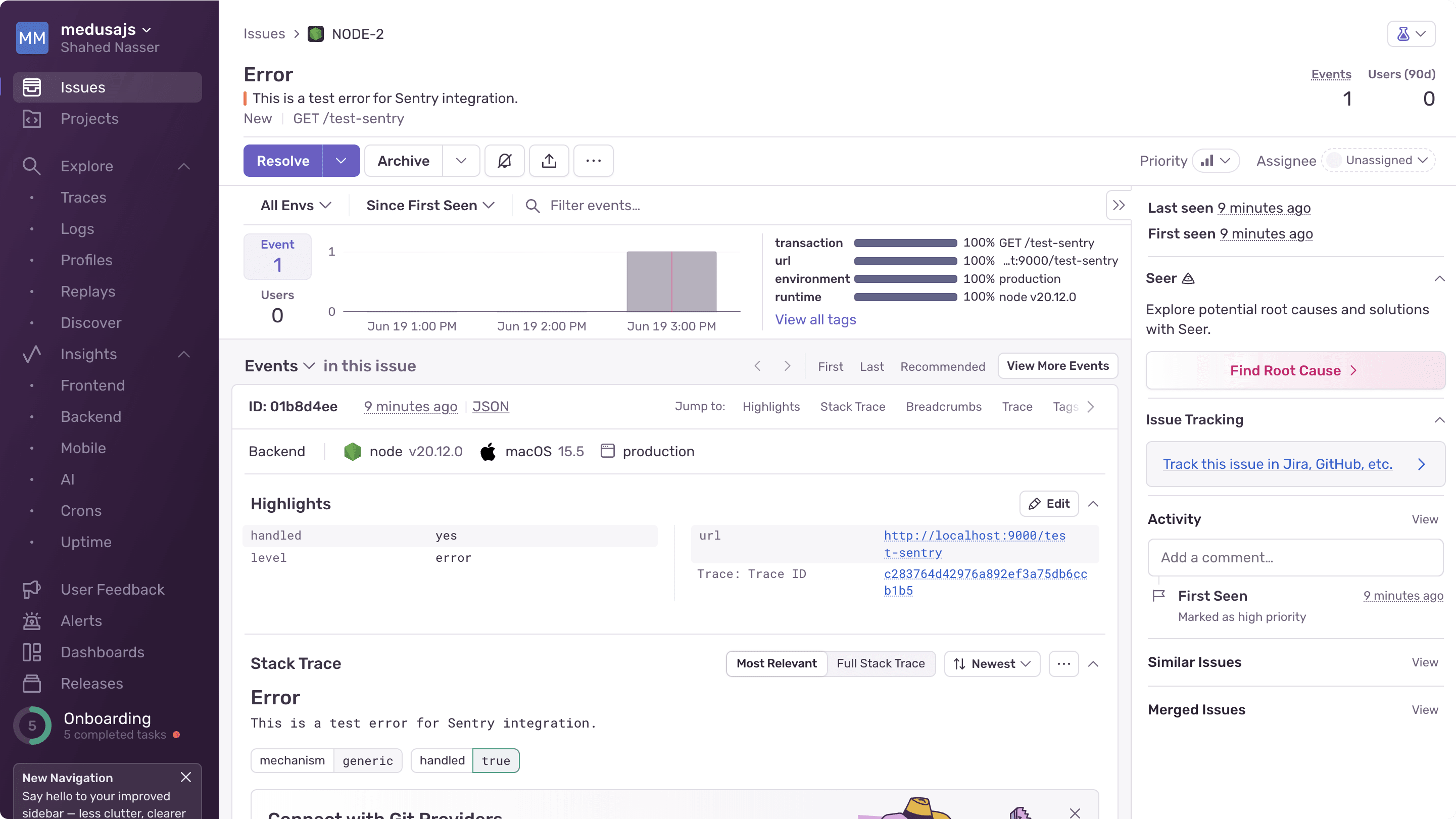 Error details in Sentry