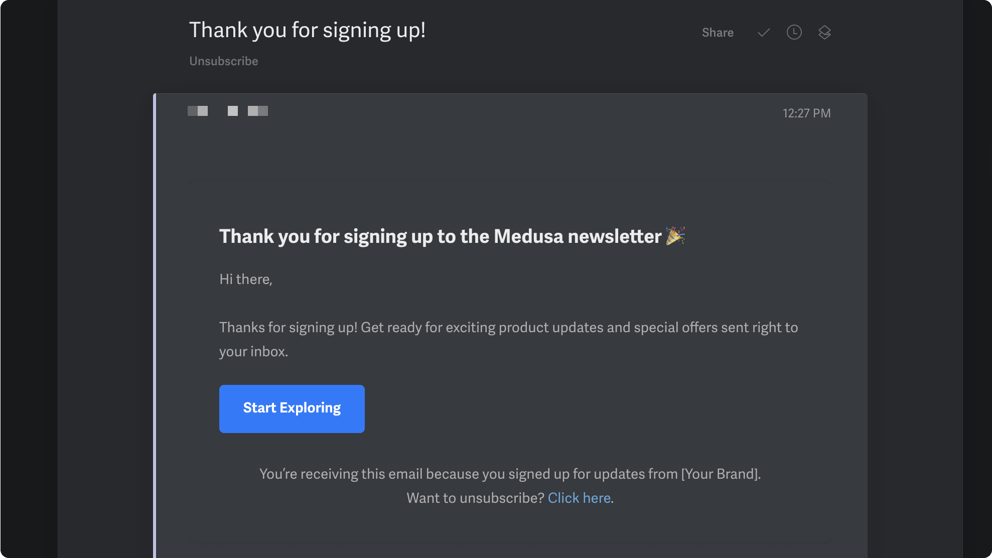 Welcome email received from Mailchimp