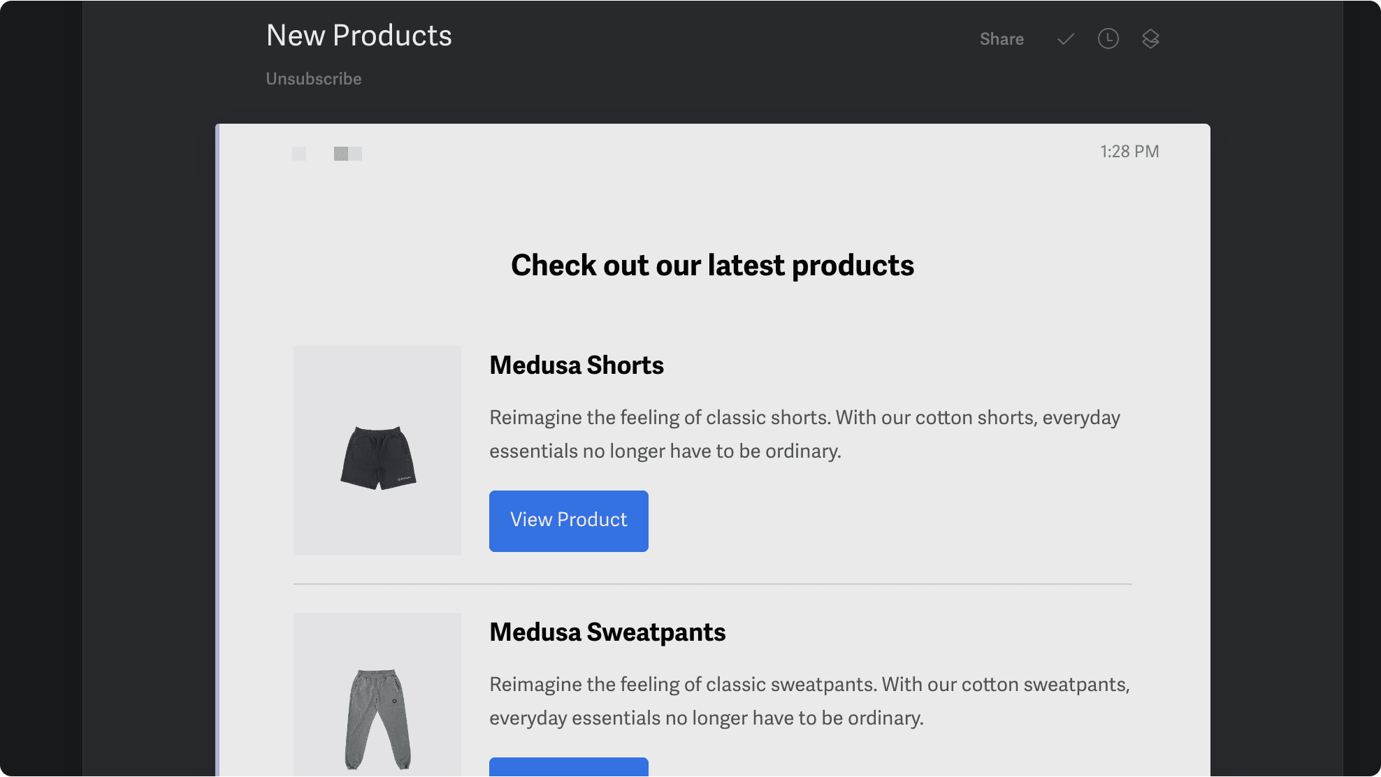 Mailchimp New Products newsletter email