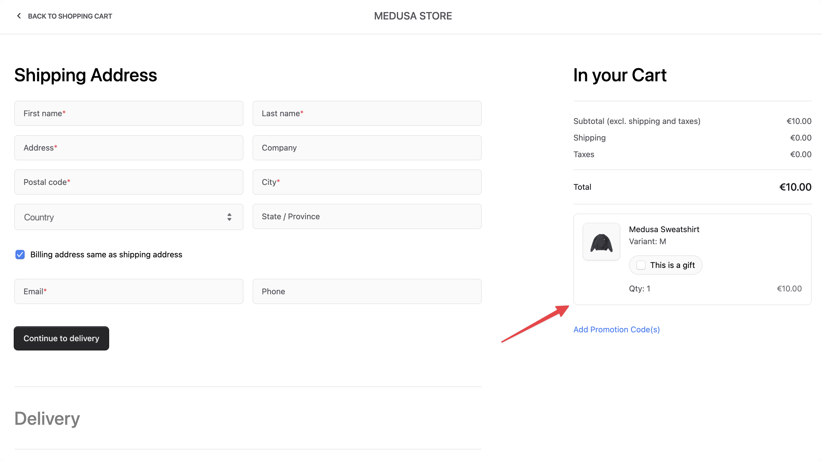 Gift checkbox on checkout page