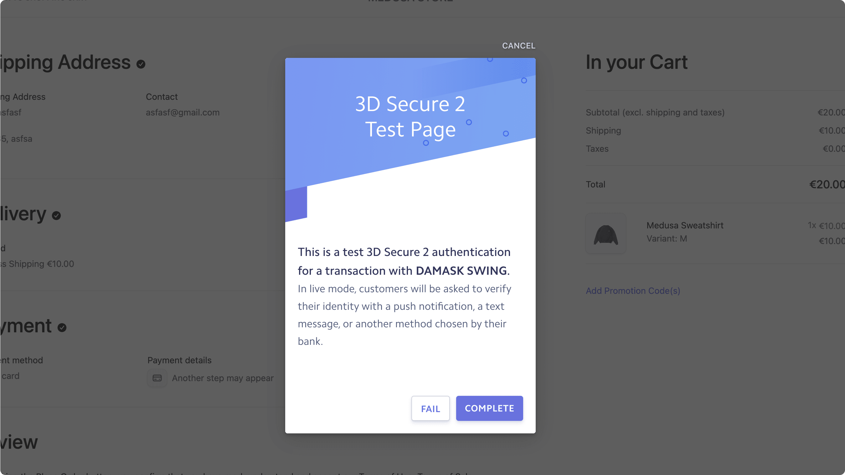 Stripe 3D Secure pop-up