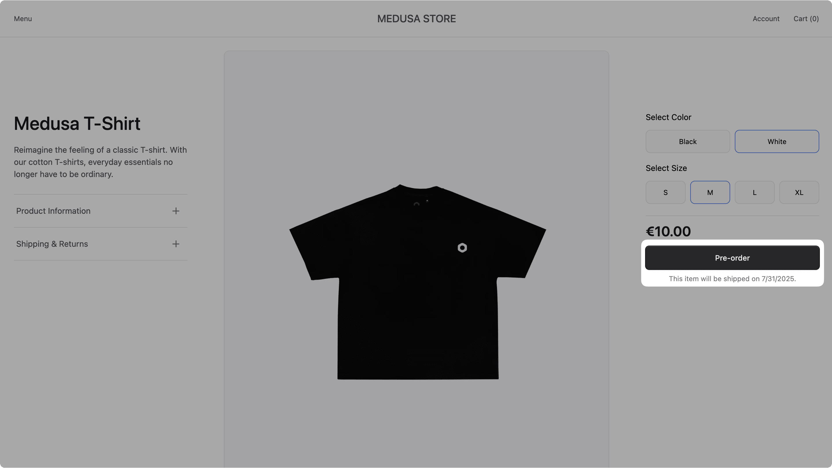 Pre-order product variant in the Next.js Starter Storefront