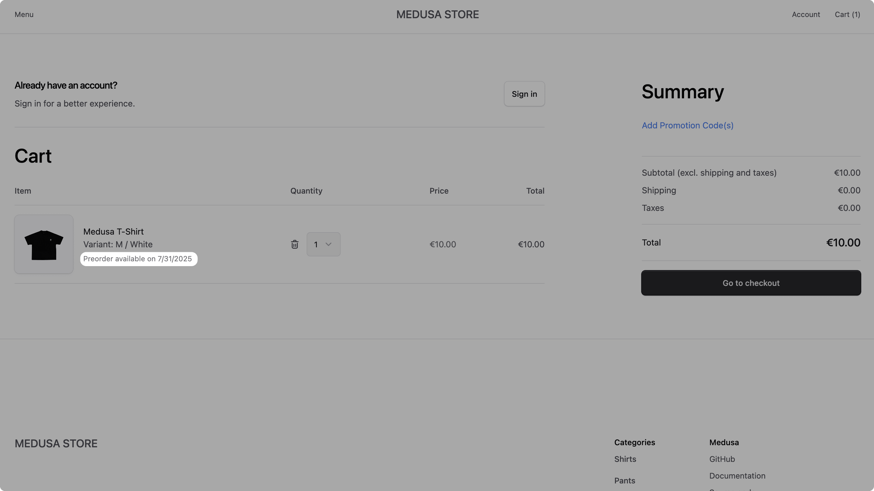 Pre-order item in the cart page of the Next.js Starter Storefront