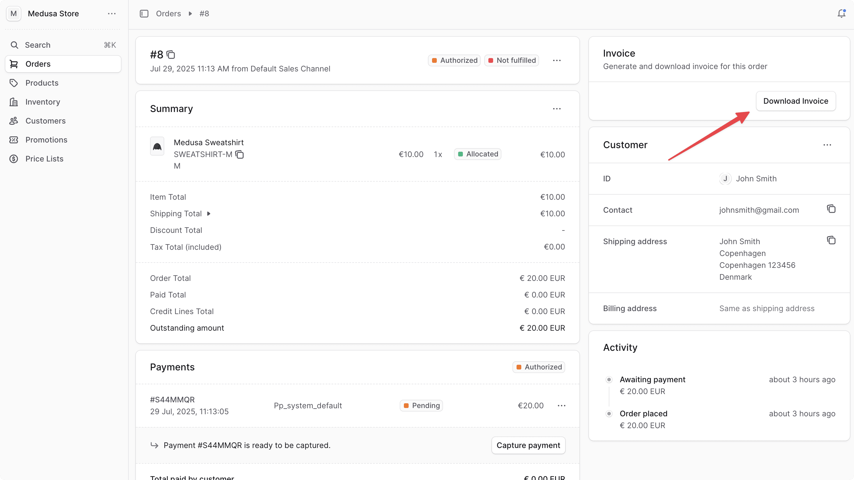 Download Invoice Button in Admin Widget
