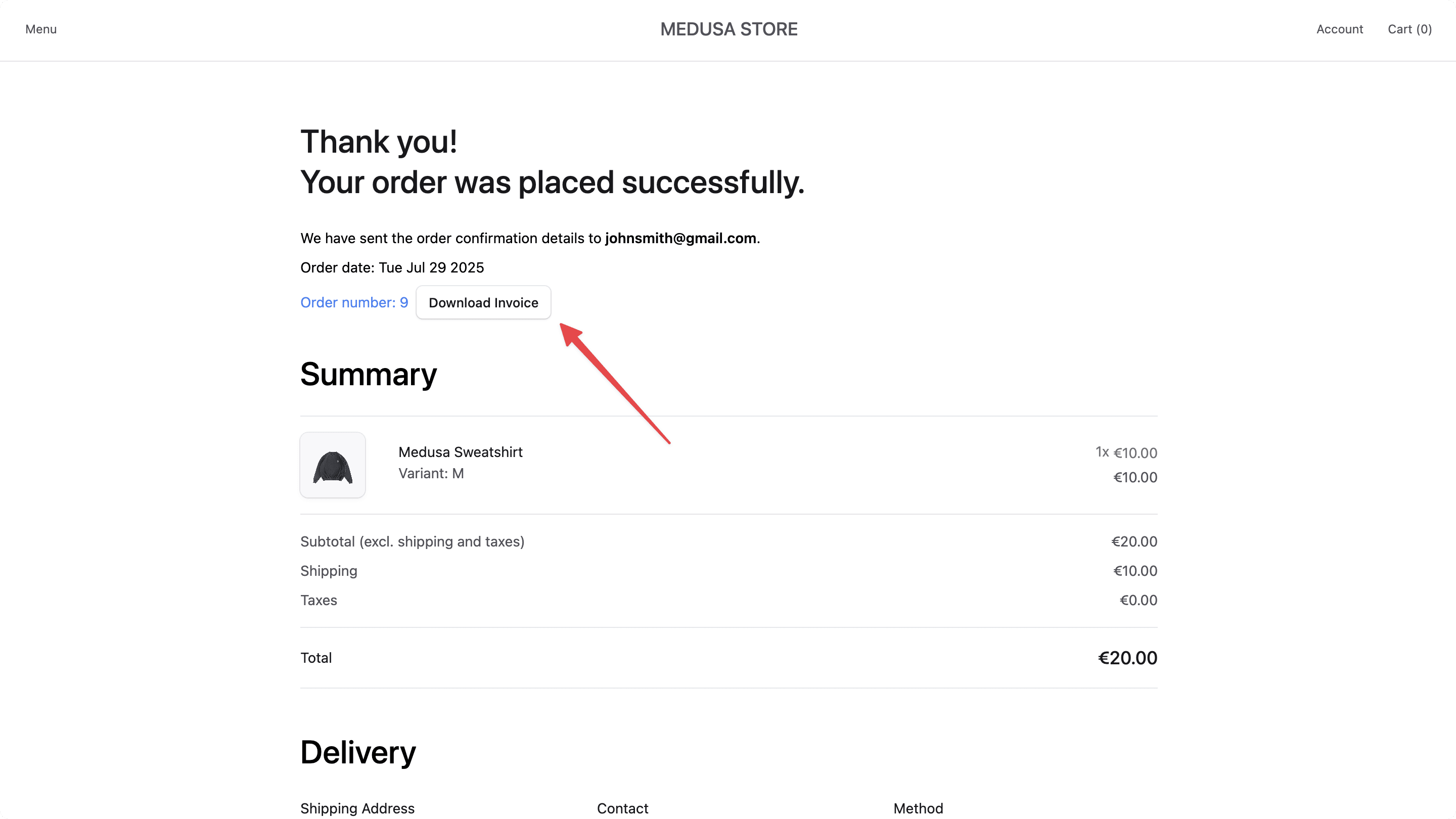 Download Invoice Button in Storefront