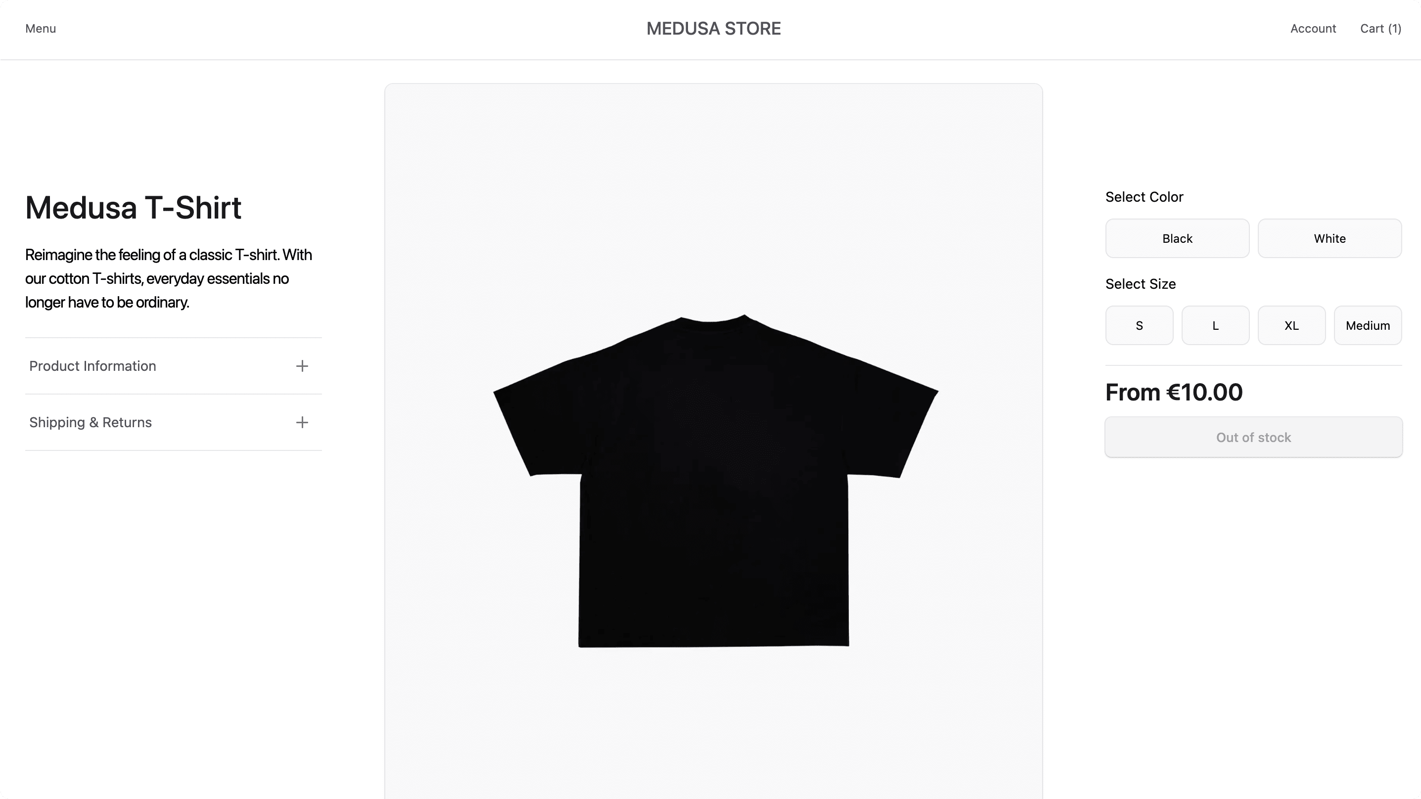 Product details page in the storefront showing details from Payload