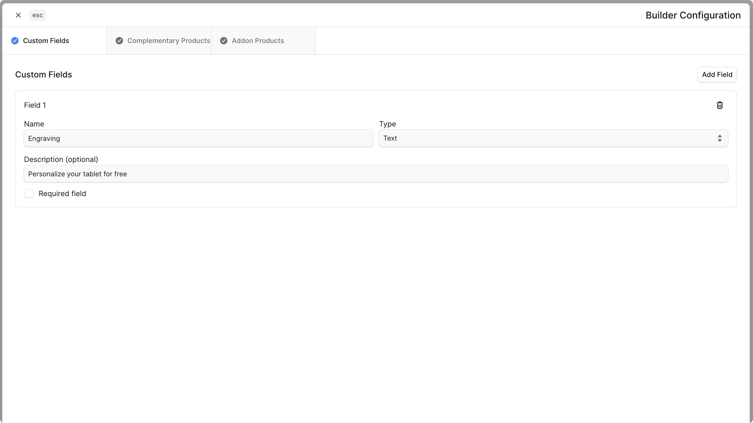 Screenshot of how the custom fields tab will look like