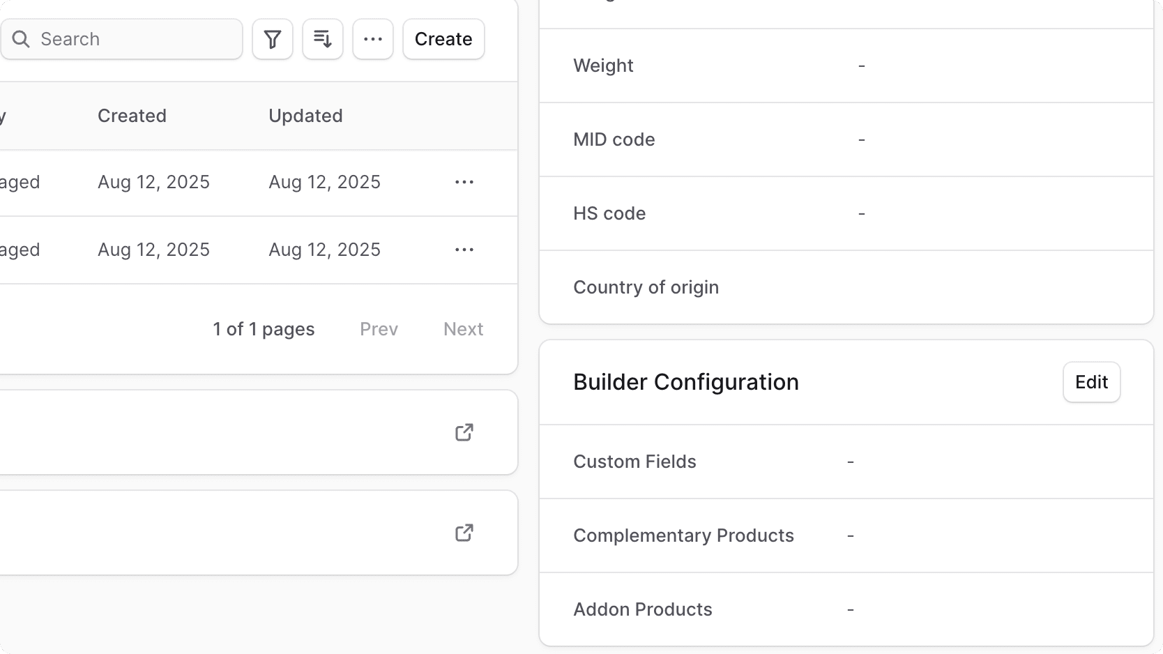 Builder configuration widget in the product details page