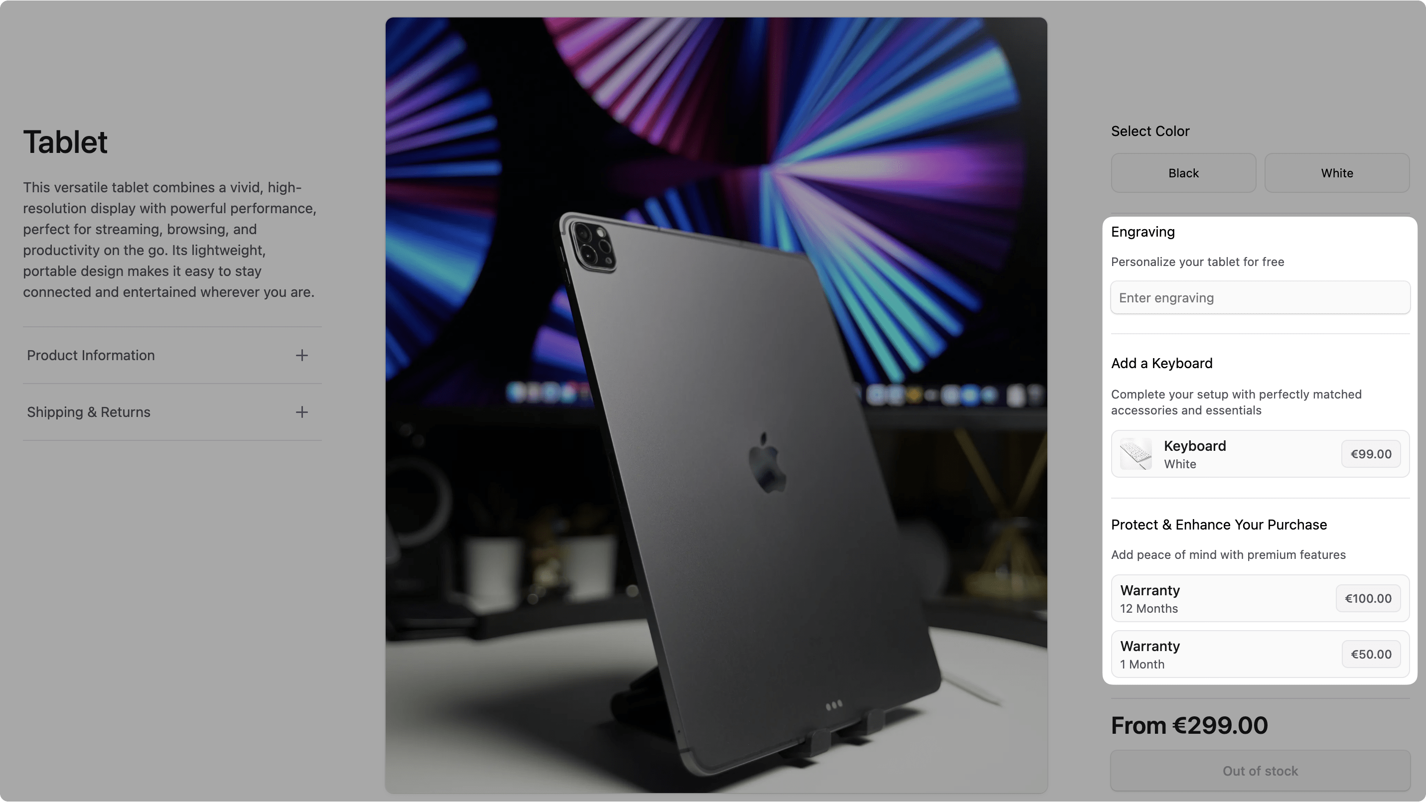 Screenshot of how the product builder configuration component will look like