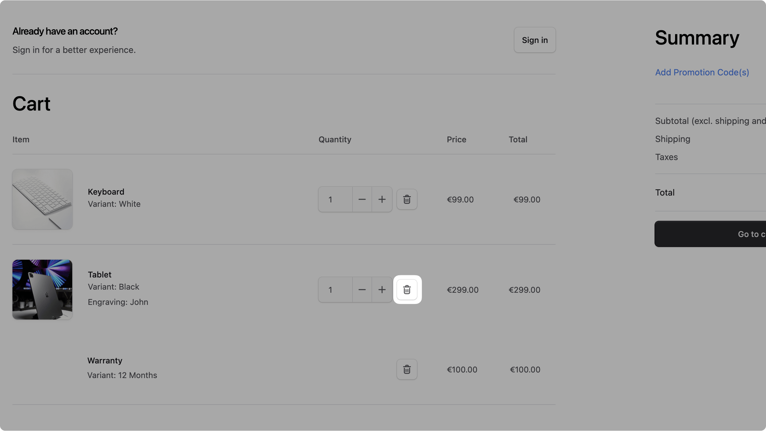 Screenshot showcasing the updated delete button