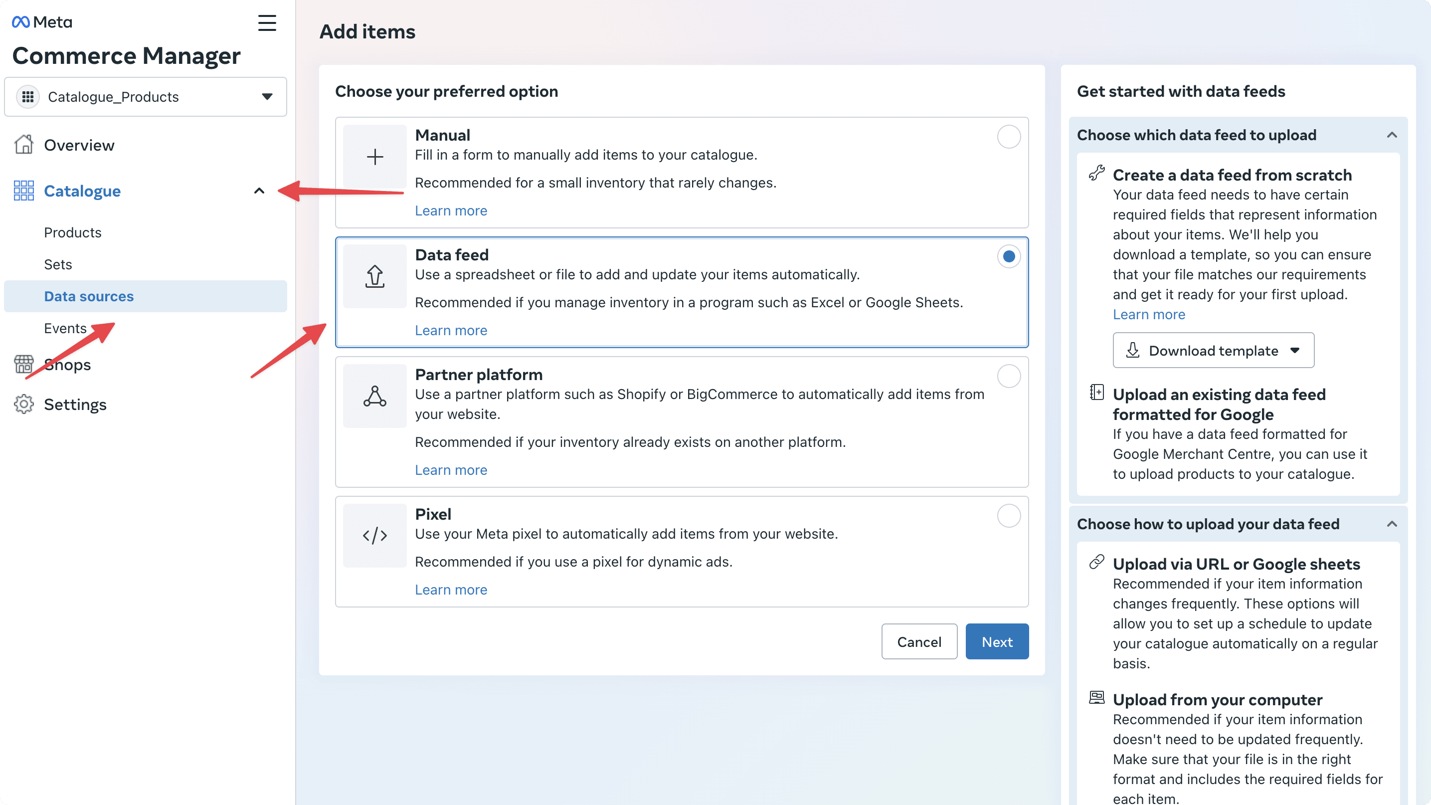 Meta Data Sources Setup Form