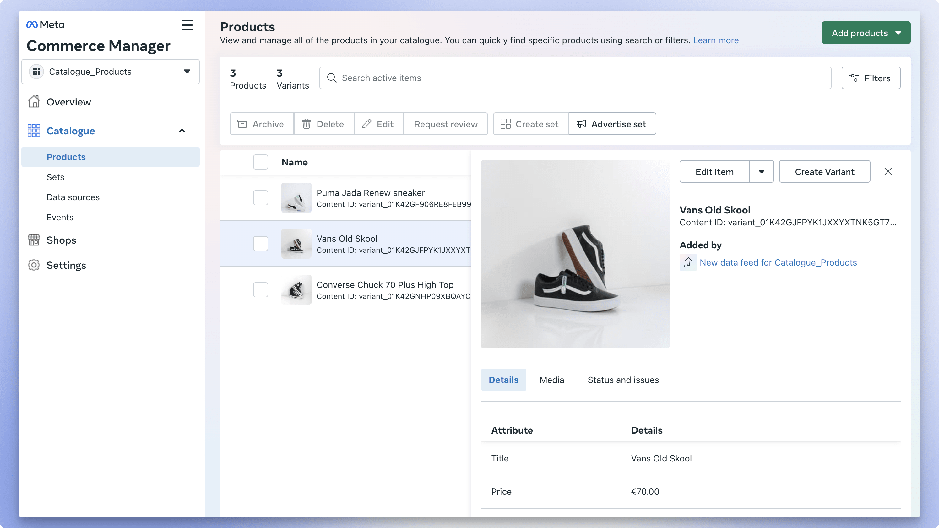 Products in the Meta Catalogue