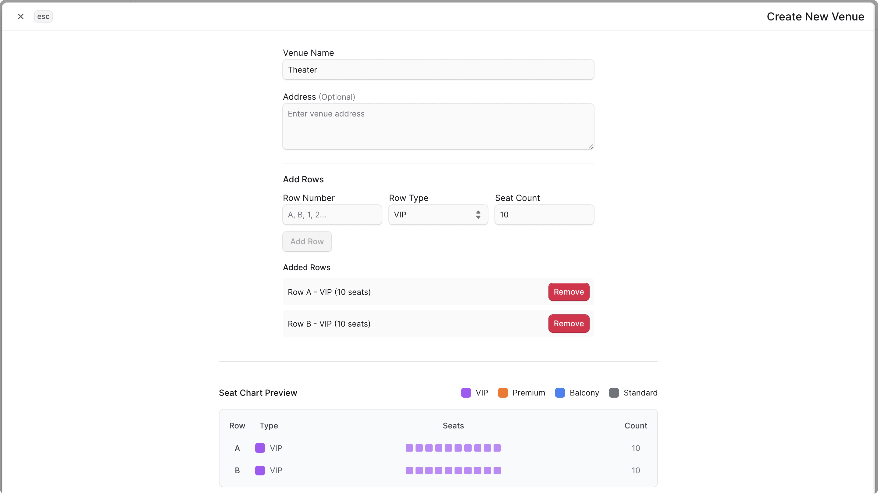 Create Venue Modal in the Medusa Admin