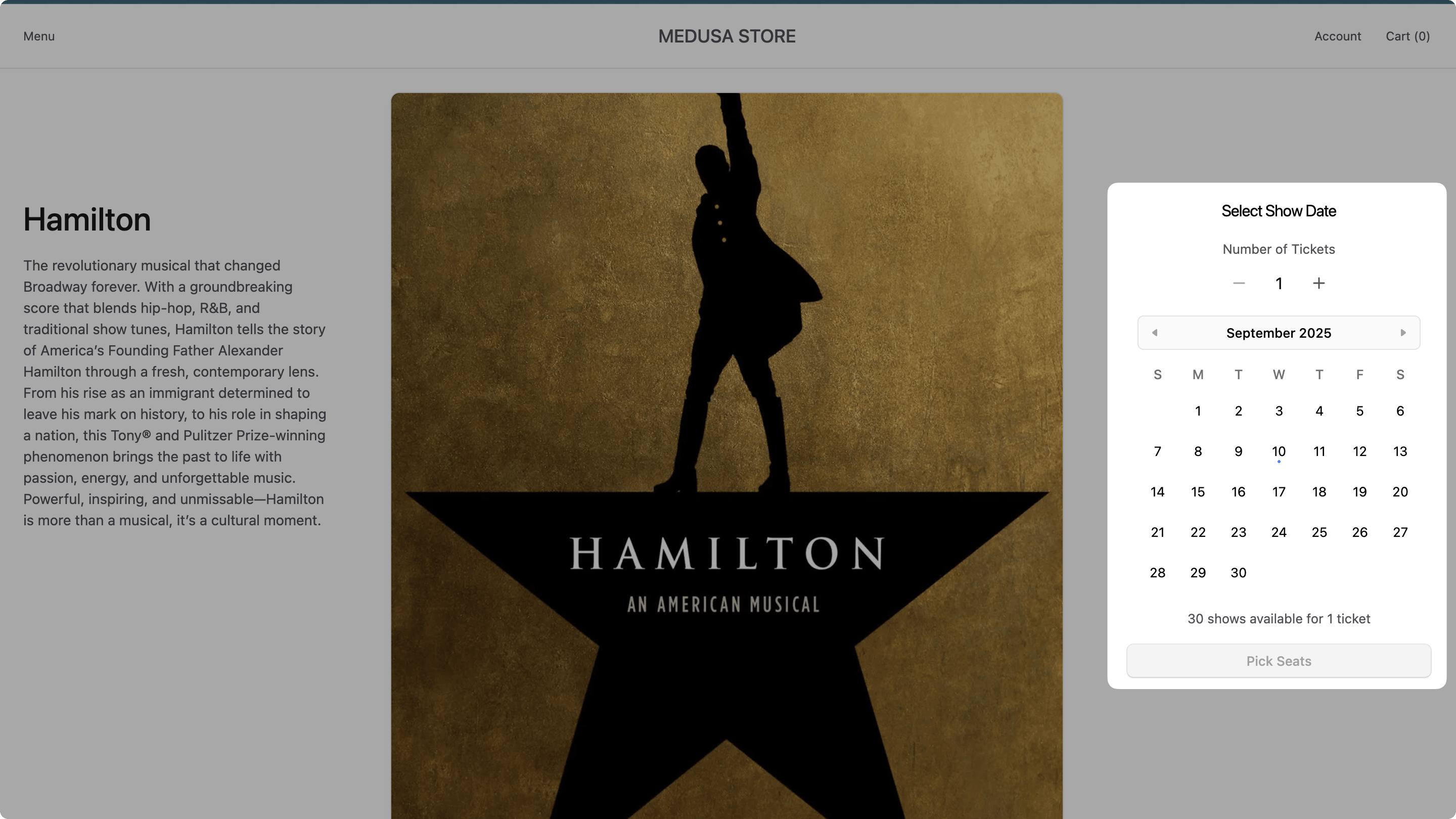 Preview of the date selector component
