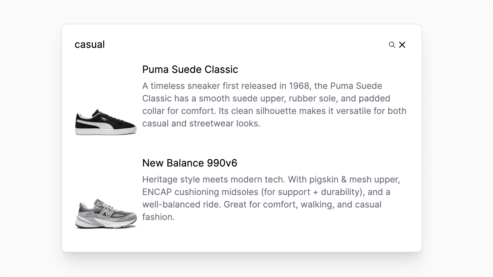 The Next.js Starter Storefront showing the search modal with search results