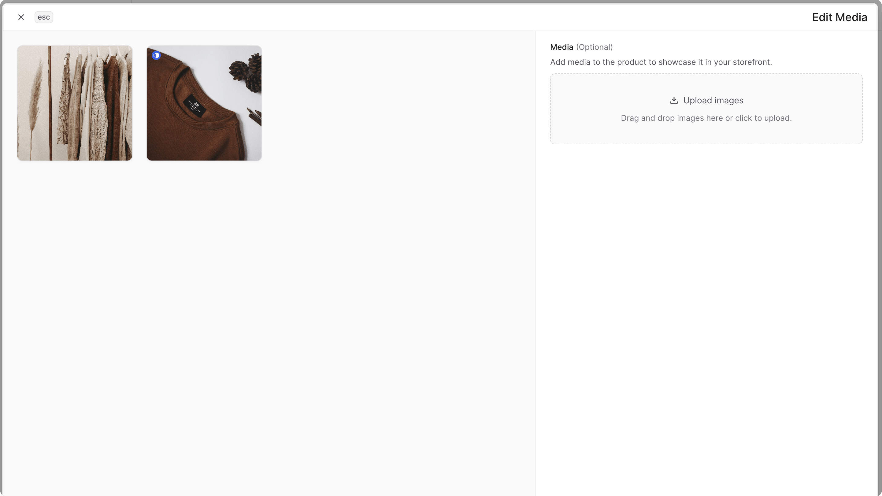 Media widget showing images with upload form