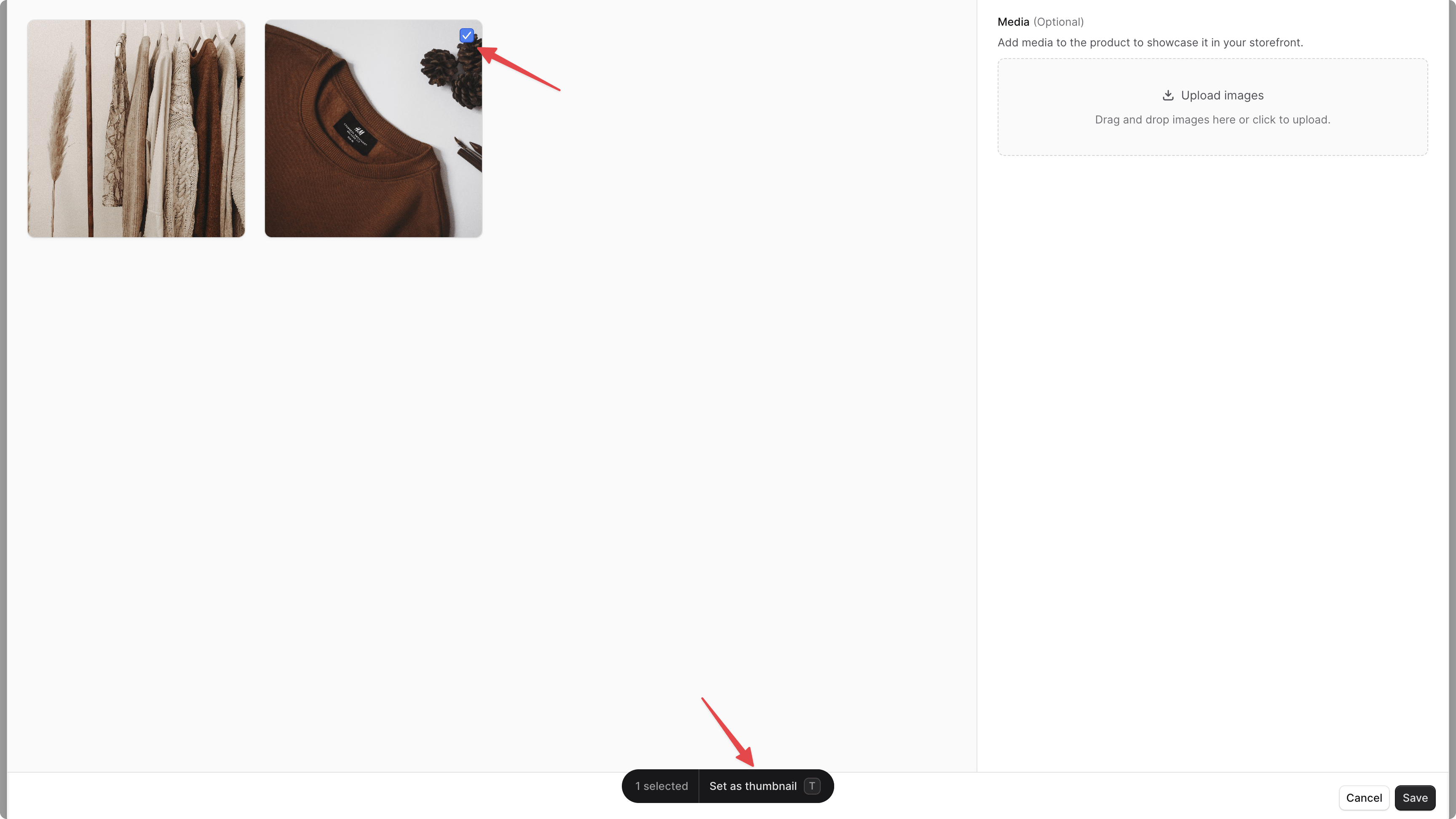 Media widget showing command bar with set as thumbnail action