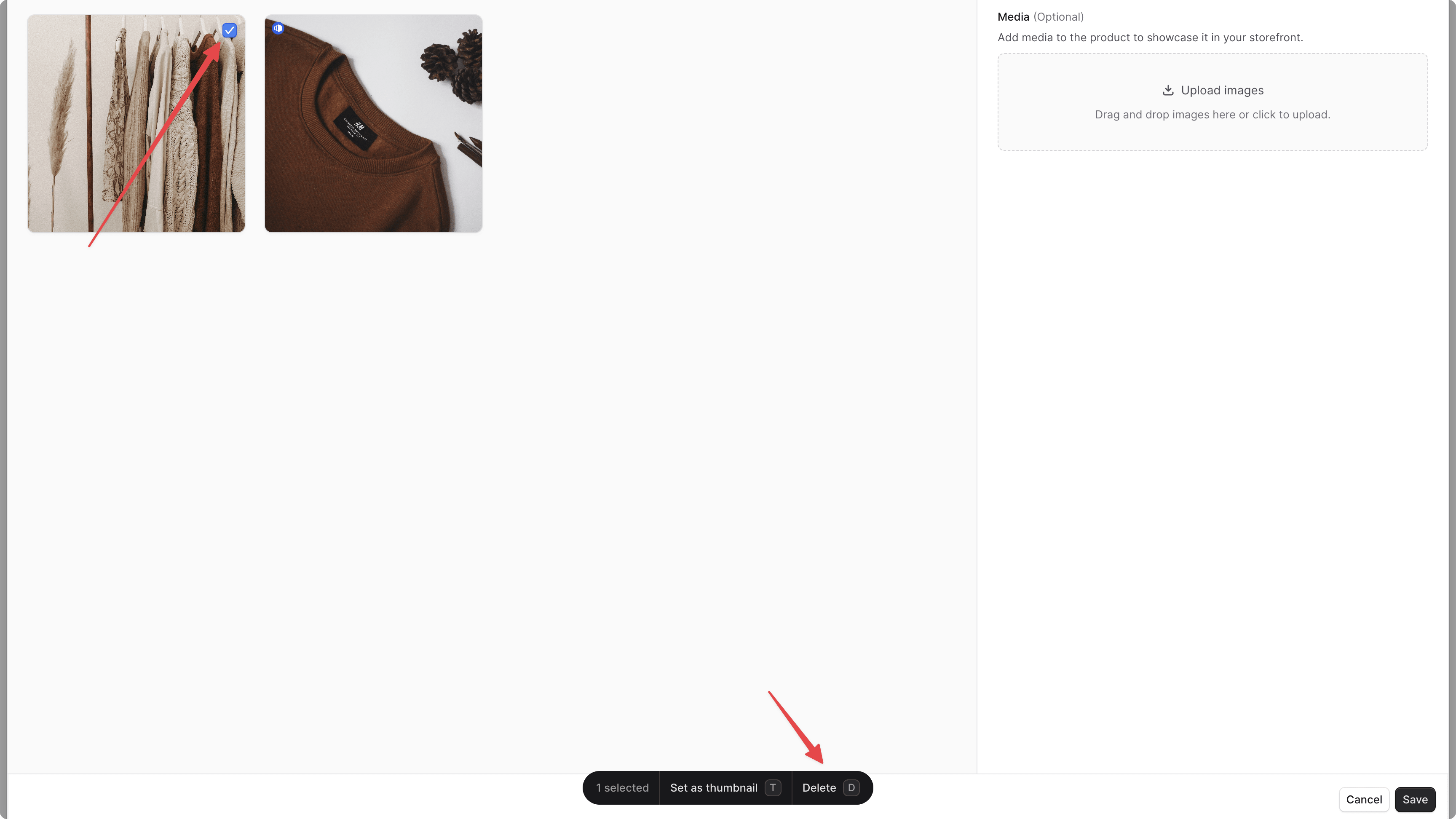Media widget showing command bar with delete action