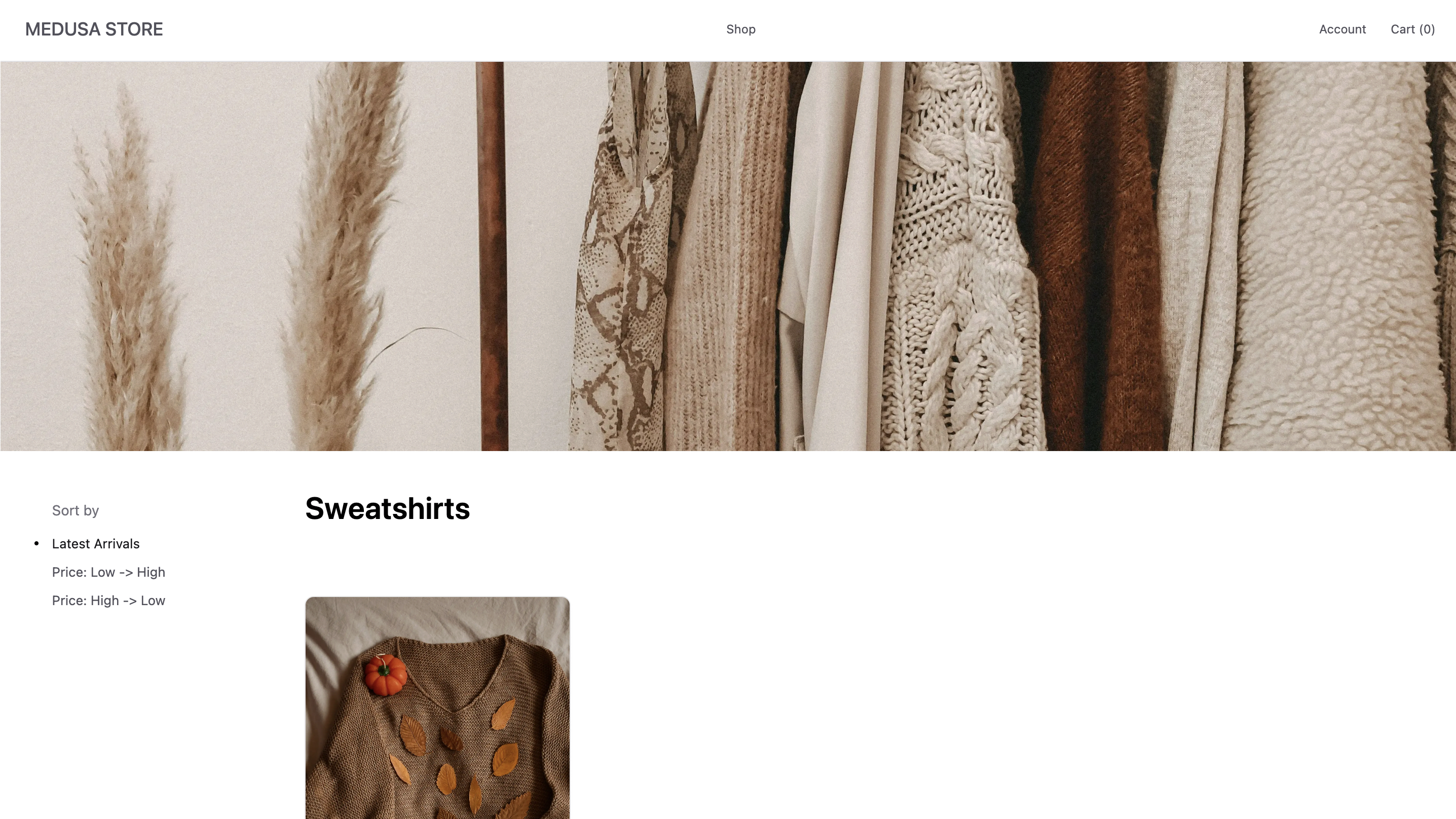 Storefront showing category page with banner image