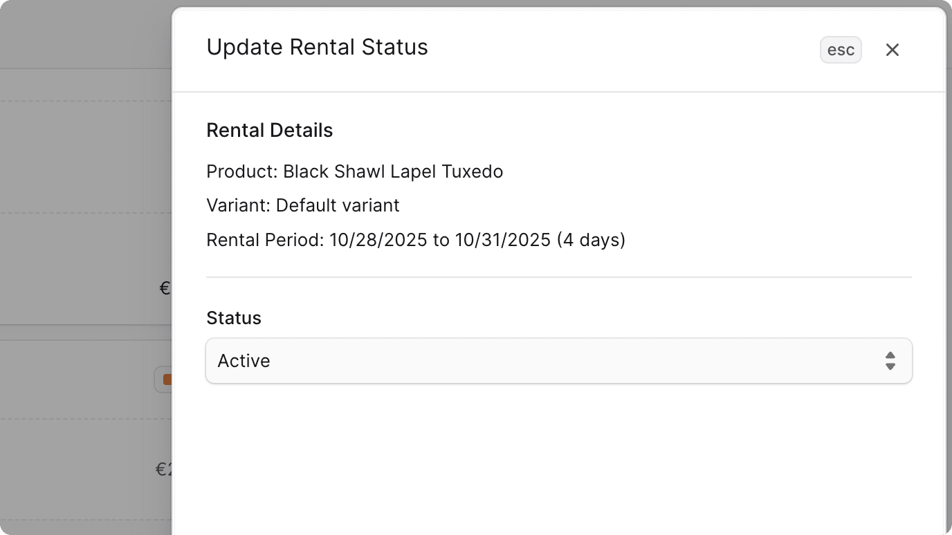 Update rental status drawer in admin