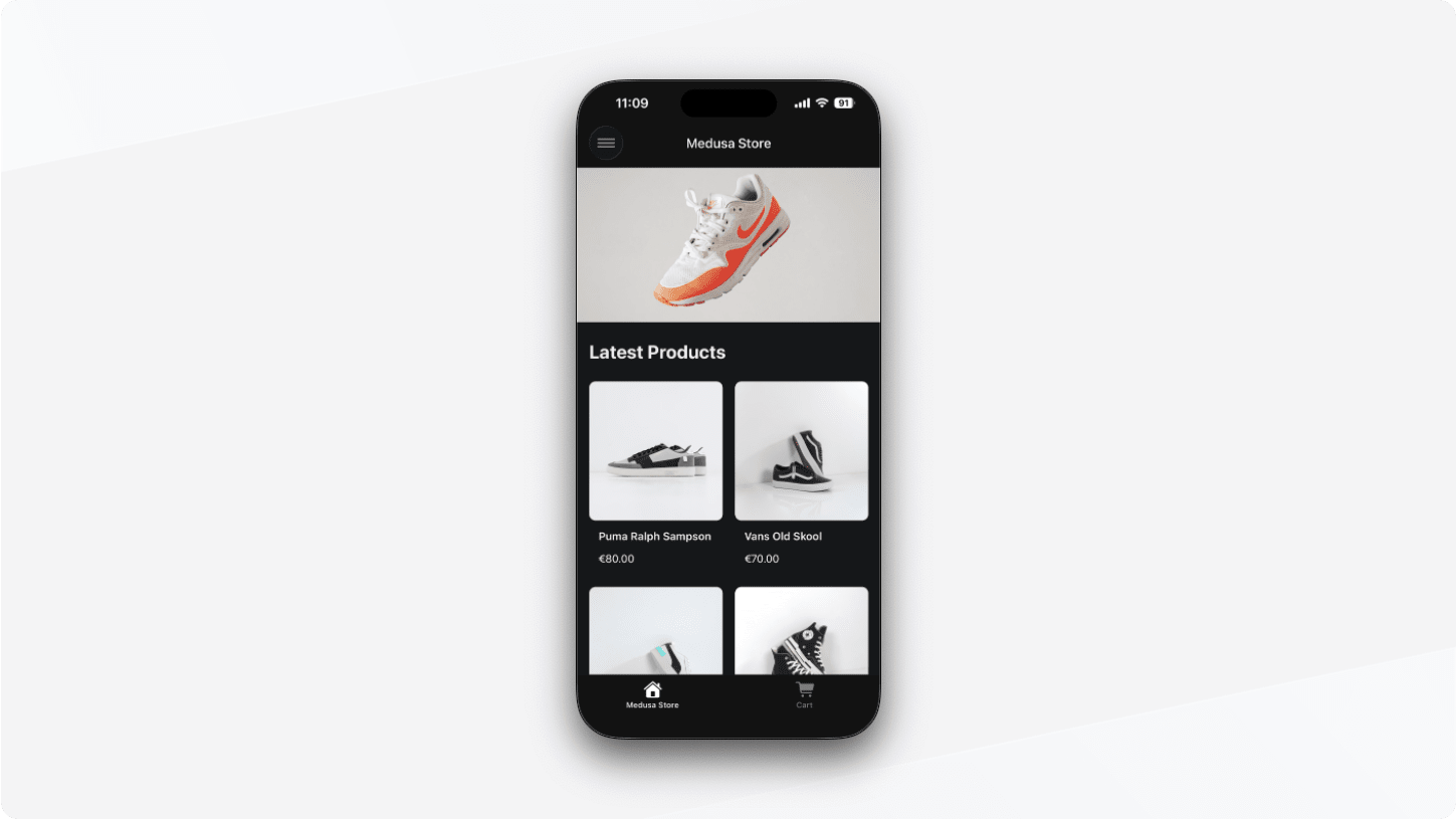 Screenshot of home screen of the Expo app