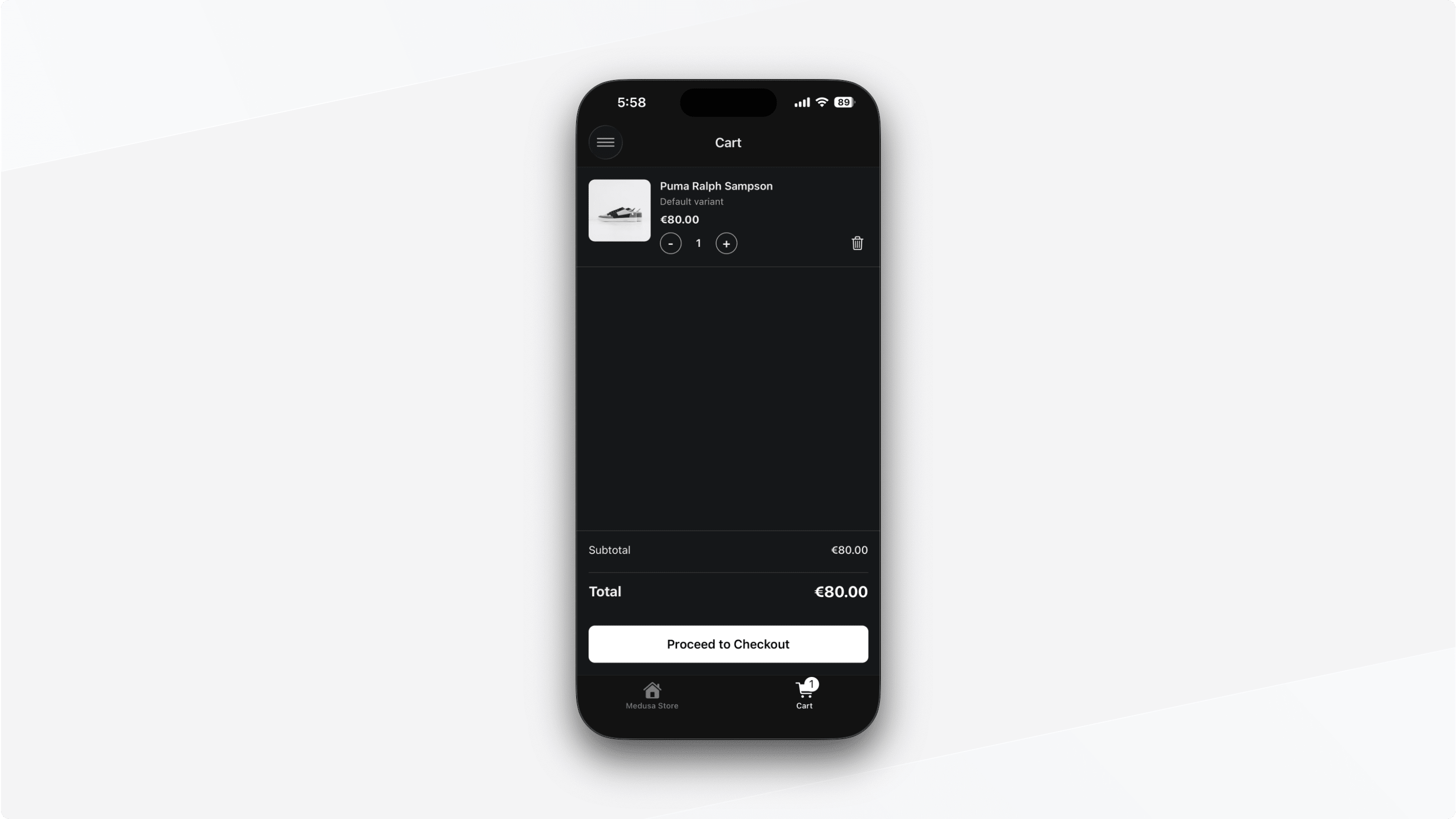Cart screen with items in it