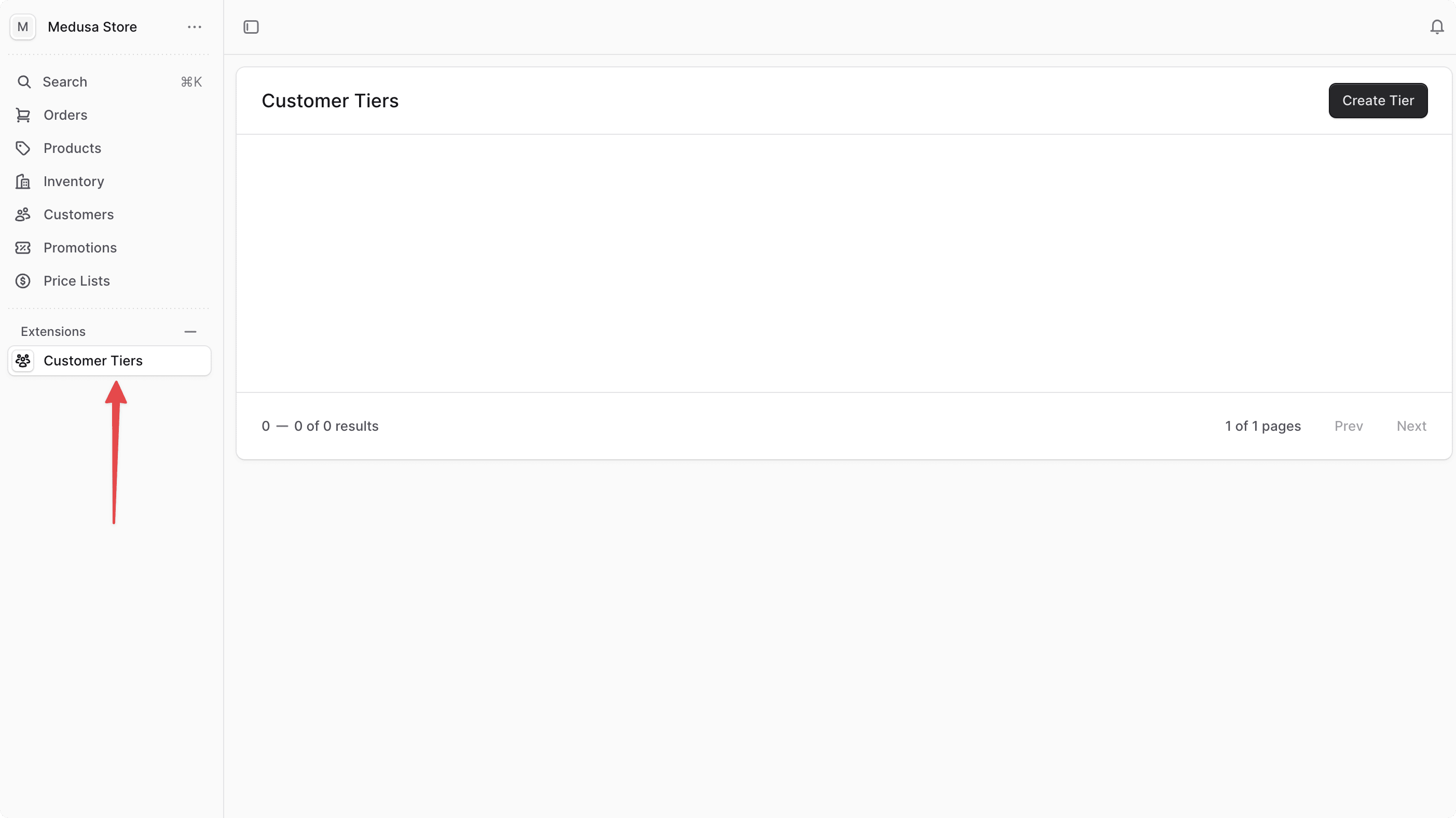 Customer Tiers page showing list of tiers
