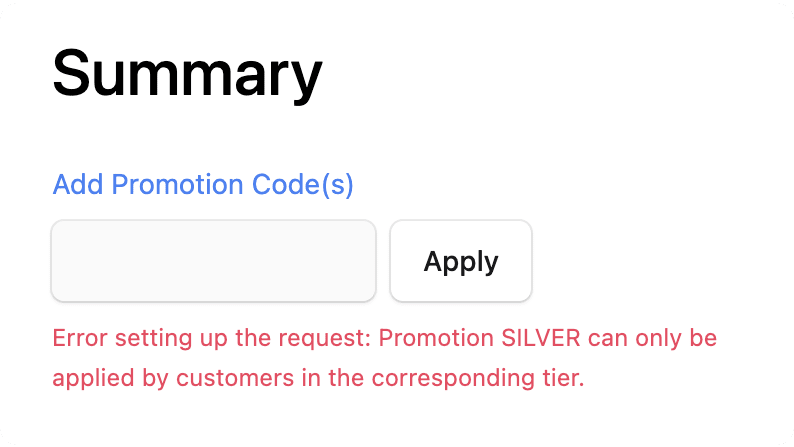 Error message when trying to add a promotion of a different tier to the cart