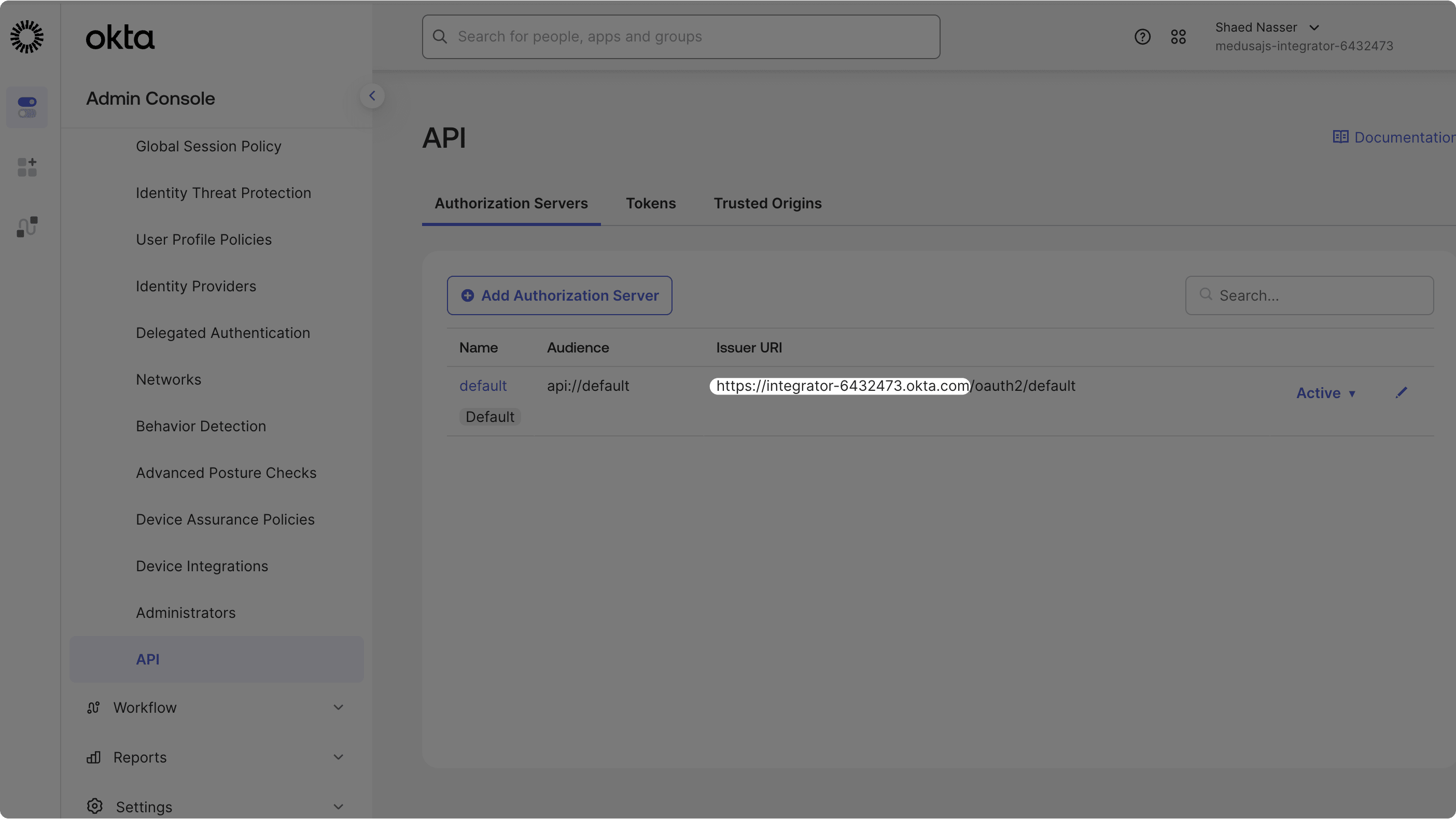 Okta domain in Authorization Servers page
