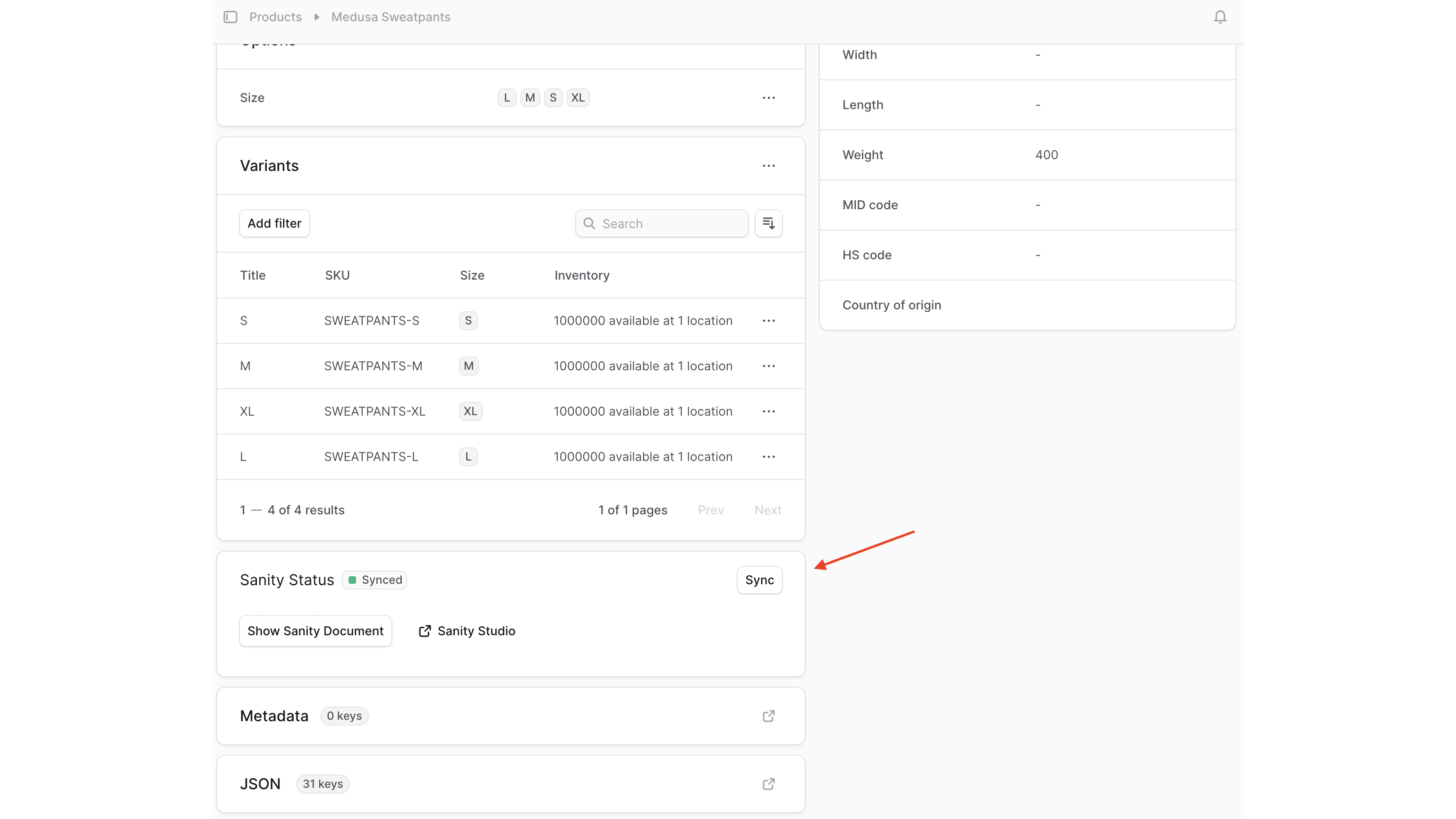 The widget in the product details page.