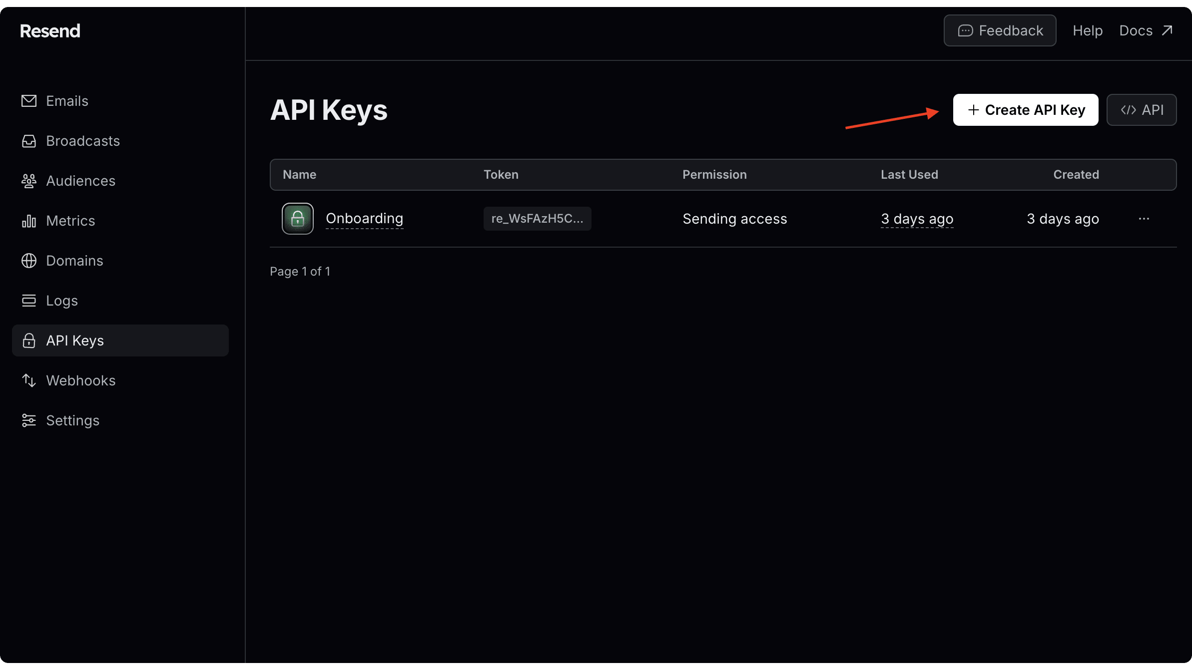 Click on the API keys in the sidebar, then click on the Create API Key button at the top right
