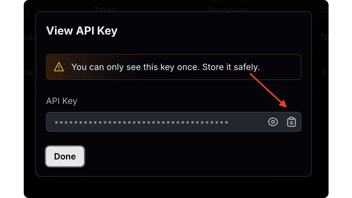Click the copy icon to copy the API key