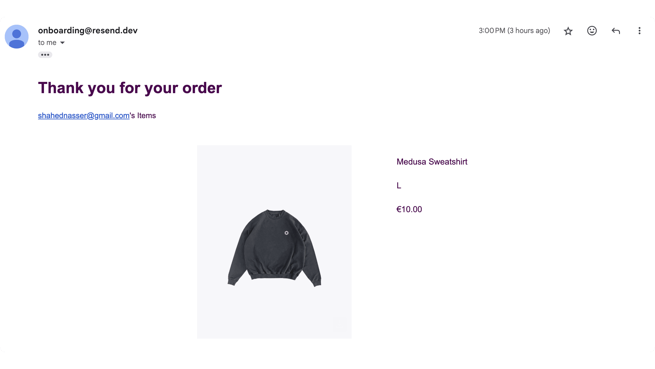 Example of order-confirmation email