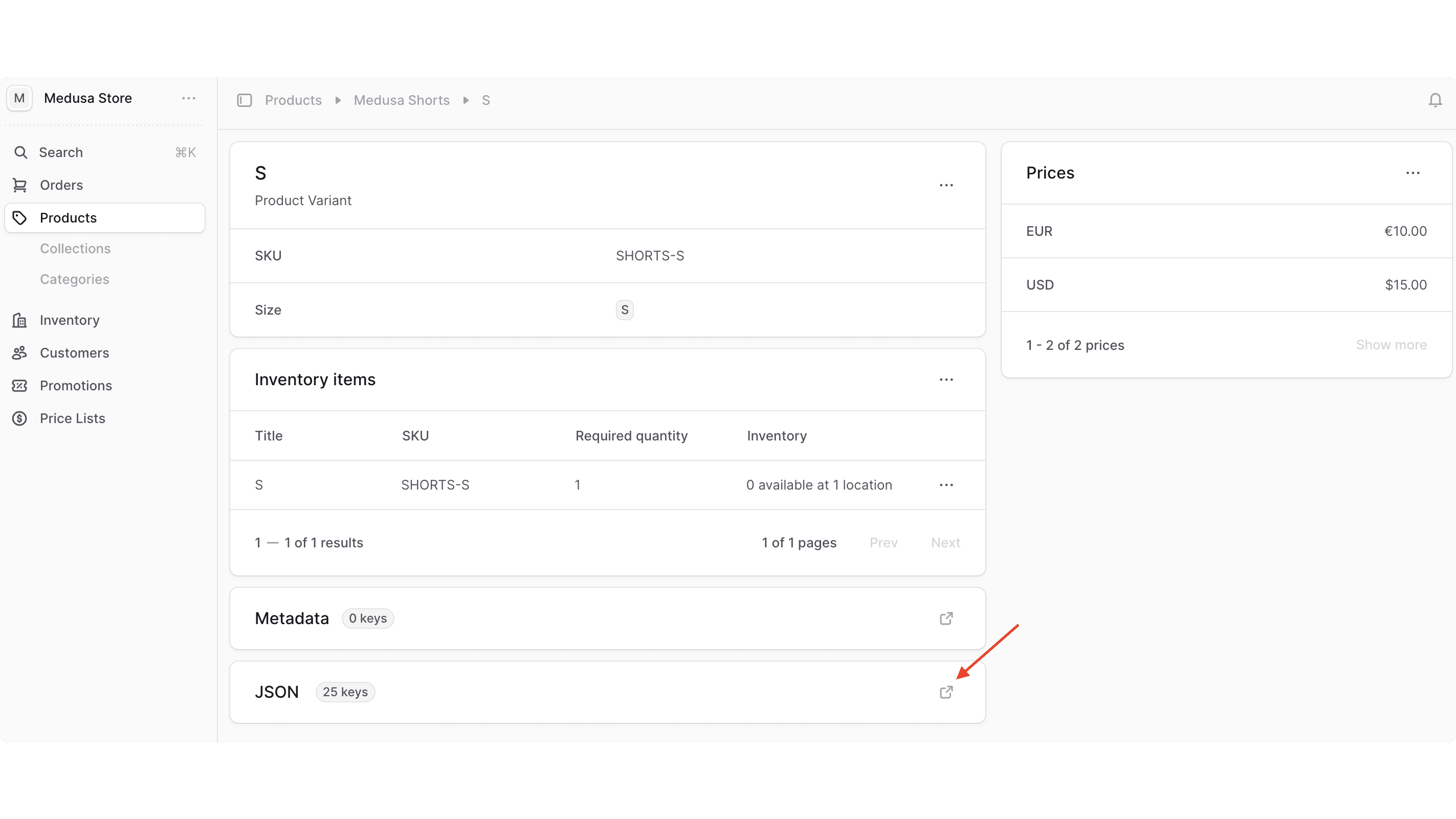 Click on the icon at the right of the JSON section.