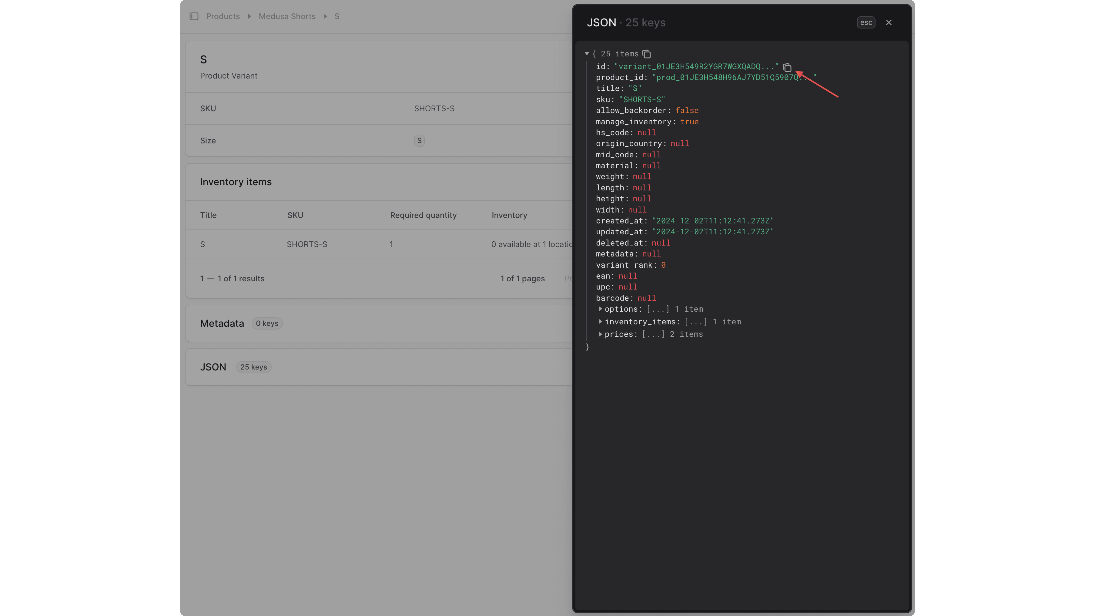 Click on the copy icon next to the ID field.