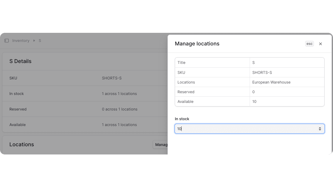 In the drawer form, enter value greater than 0 in the In stock field, then click the Save button at the bottom.