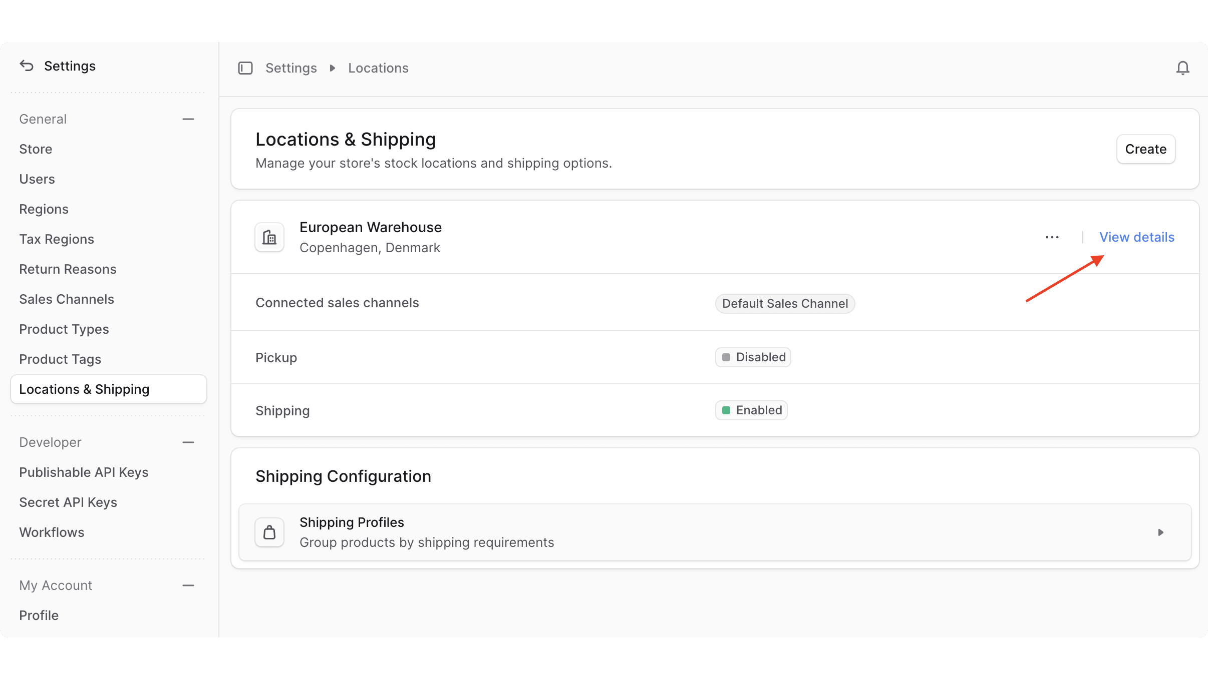 A location's card has the "View details" link at the top-right.
