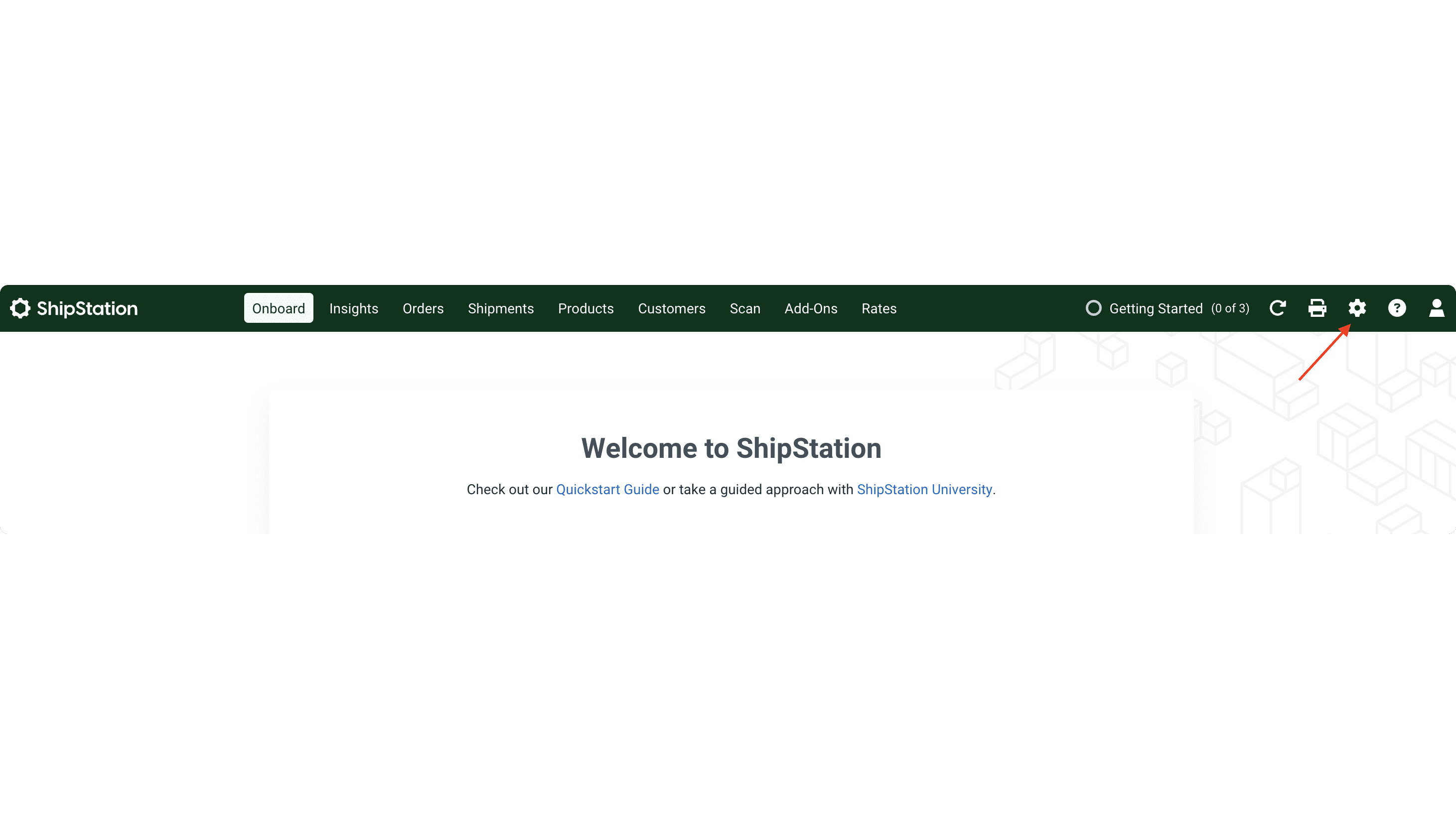 The cog icon is at the top right of the navigation bar. It's the third icon from the right.